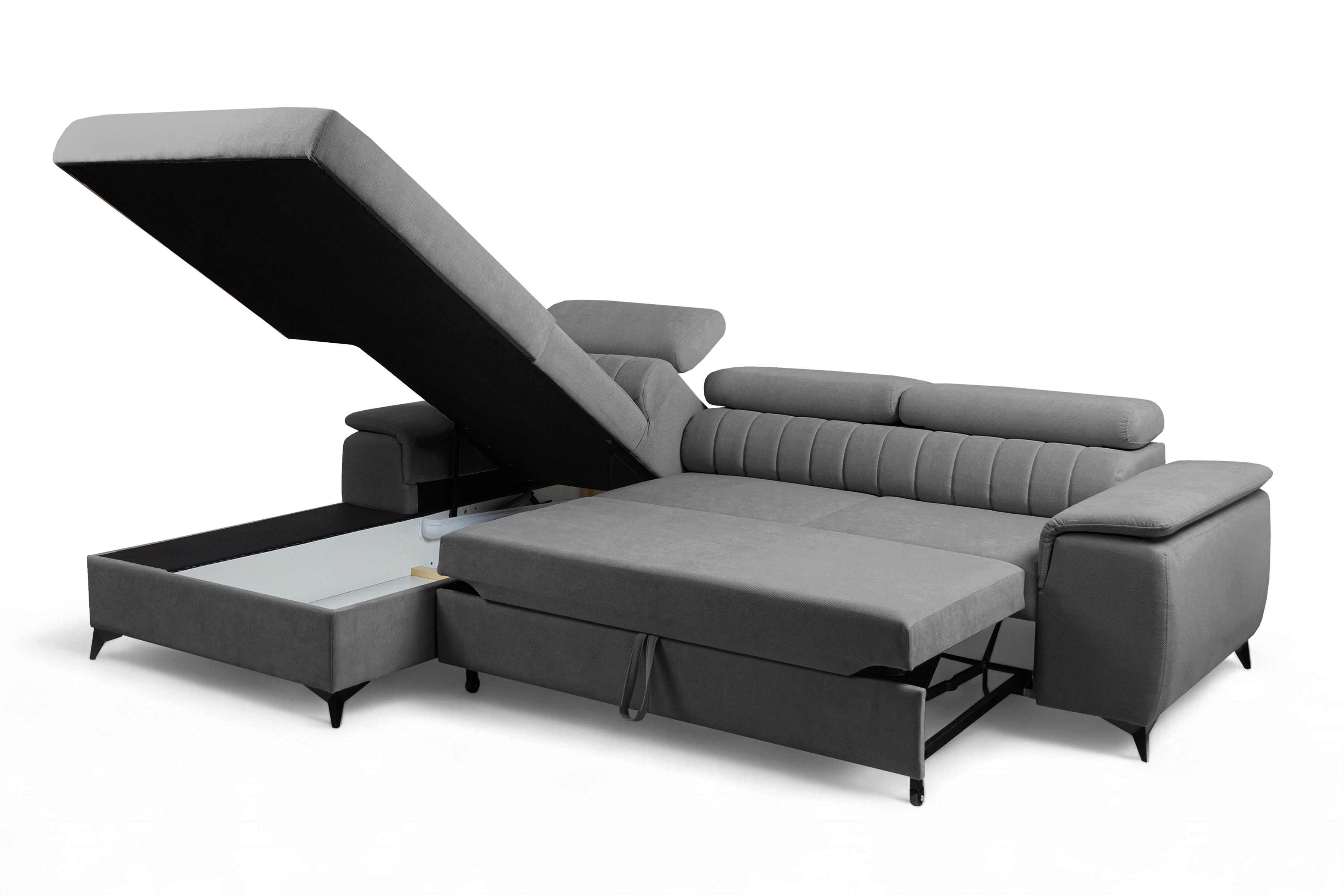 Rozkladacia rohová sedacia súprava Monrose Mini ľavá - sivý plyš Pretty 17 Rohová sedacia súprava Monrose L II s funkciou spánku Ľavá strana - šedý plusz Pretty 17 