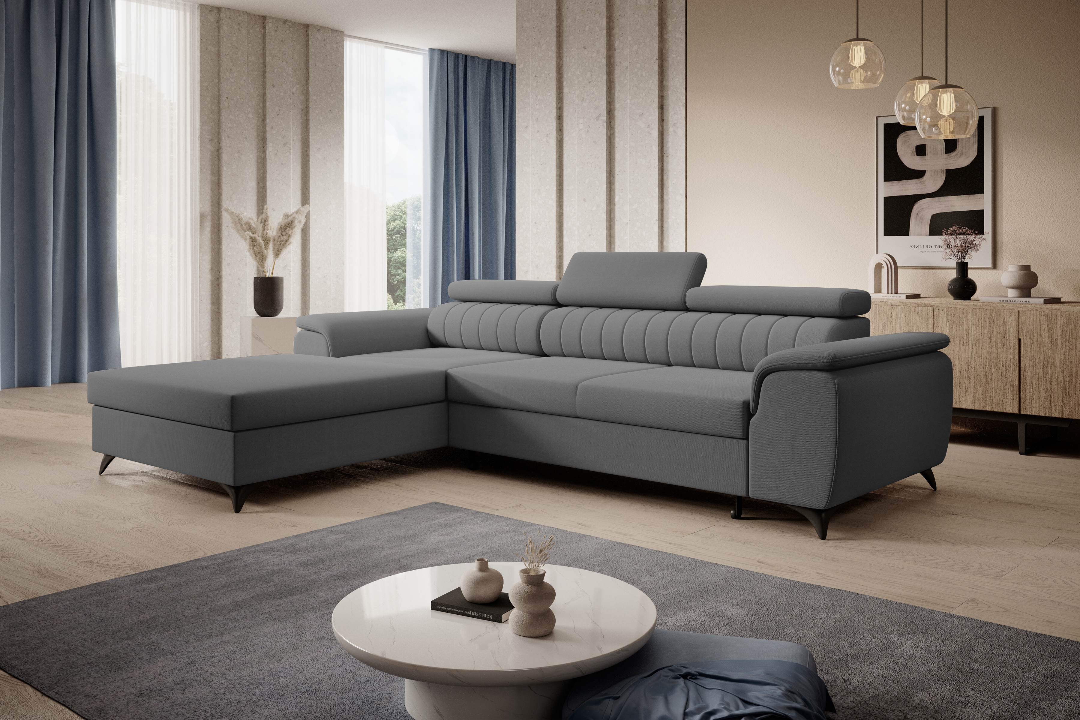 Rozkladacia rohová sedacia súprava Monrose Mini ľavá - sivý plyš Pretty 17 Rohová sedacia súprava Monrose L II s funkciou spánku Ľavá strana - šedý plusz Pretty 17 