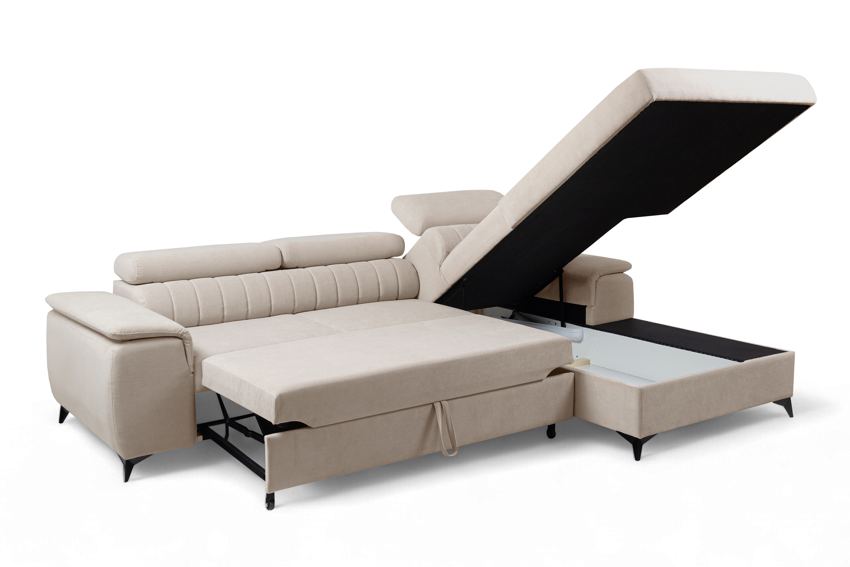 Rozkládací rohová sedací souprava Monrose Mini pravá - béžová Pretty 03 Rohová sedací souprava Monrose L II rozkládací pravá - béžová plusz Pretty 03