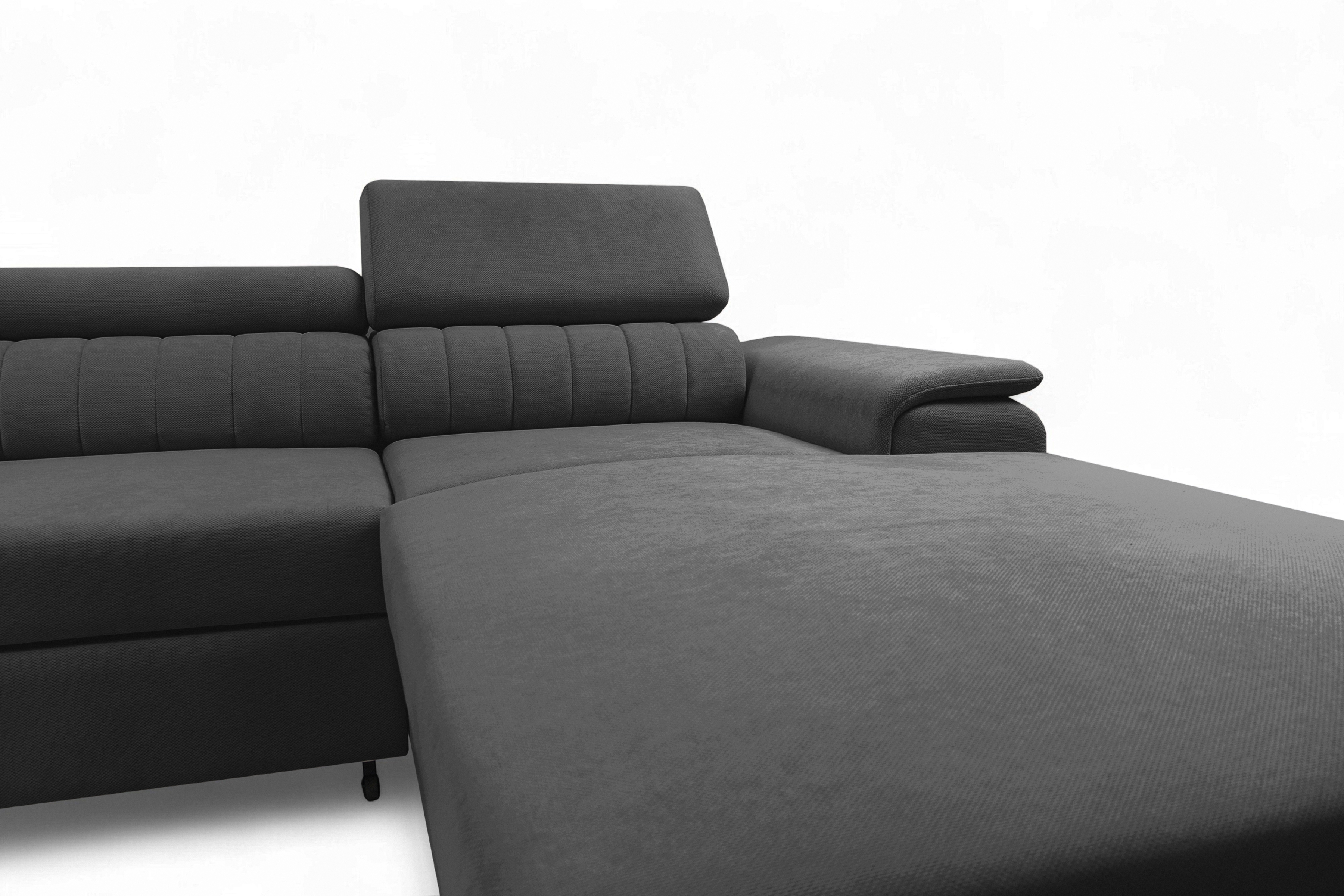 Rozkládací rohová sedací souprava Monrose Mini pravá - grafitová Pretty 21 Rohová sedací souprava Monrose L II rozkládací pravá - grafitová plusz Pretty 21