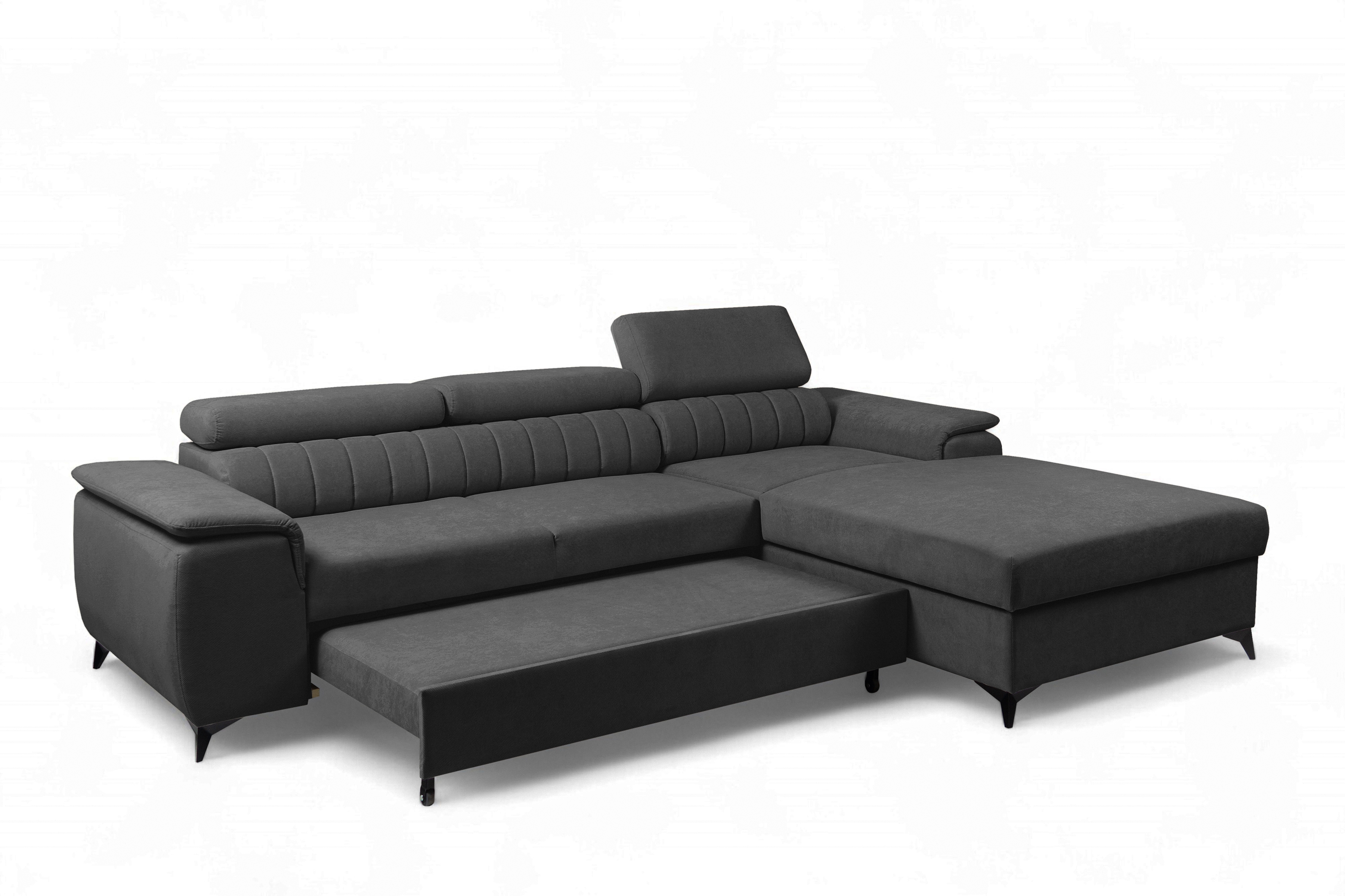 Rozkládací rohová sedací souprava Monrose Mini pravá - grafitová Pretty 21 Rohová sedací souprava Monrose L II rozkládací pravá - grafitová plusz Pretty 21