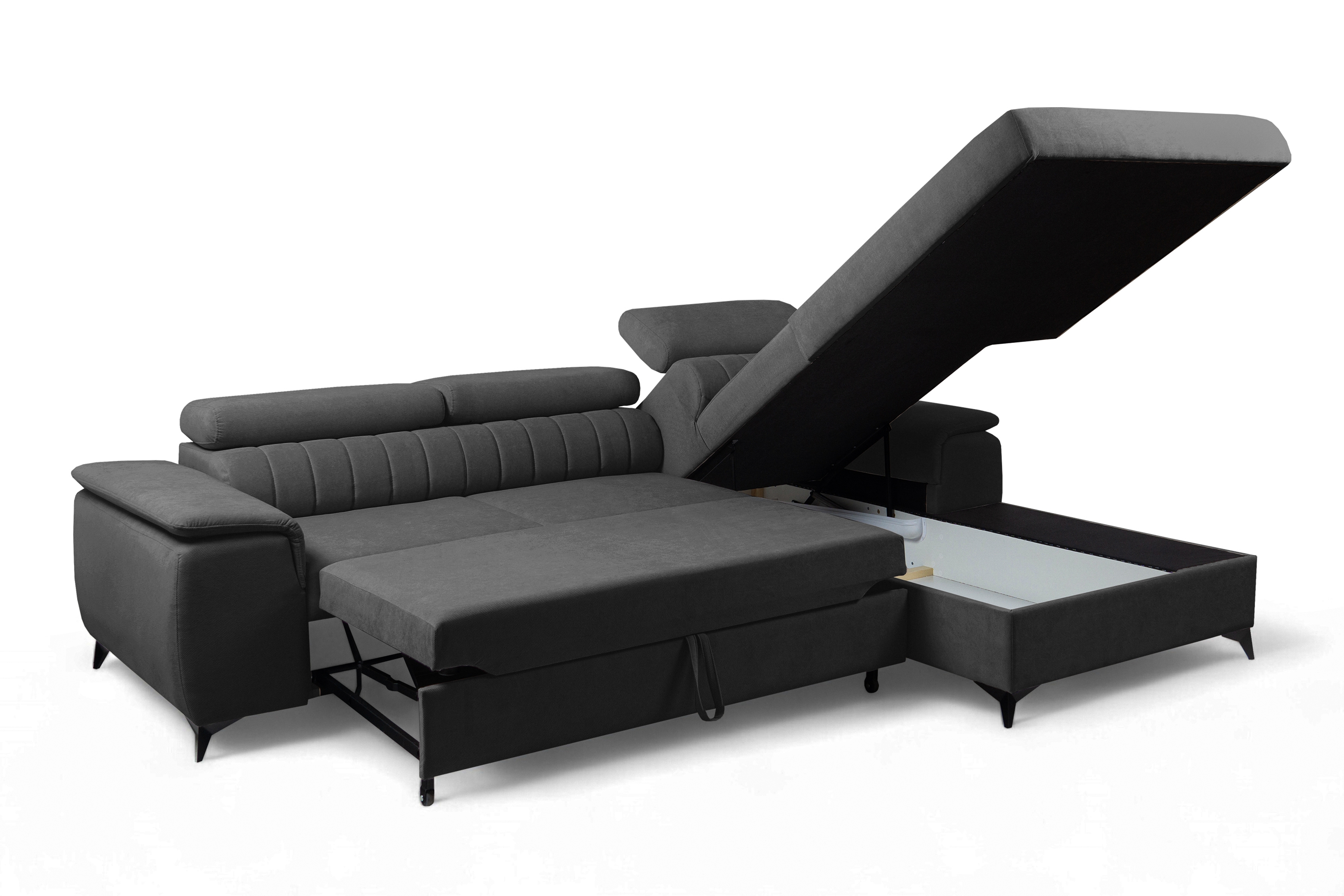 Rozkládací rohová sedací souprava Monrose Mini pravá - grafitová Pretty 21 Rohová sedací souprava Monrose L II rozkládací pravá - grafitová plusz Pretty 21