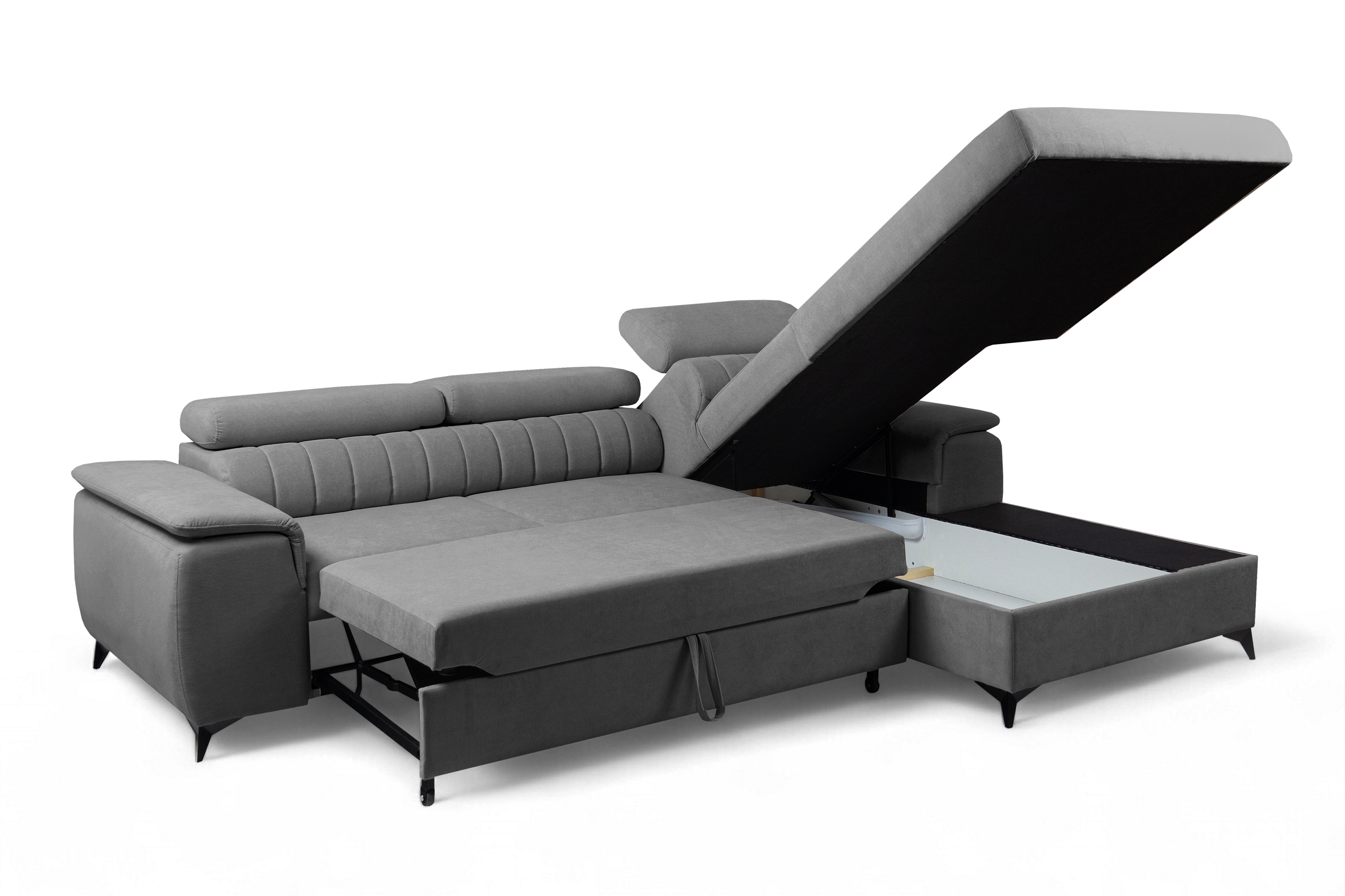 Rozkládací rohová sedací souprava Monrose Mini pravá - šedá Pretty 17 Rohová sedací souprava Monrose L II rozkládací pravá - šedá plusz Pretty 17