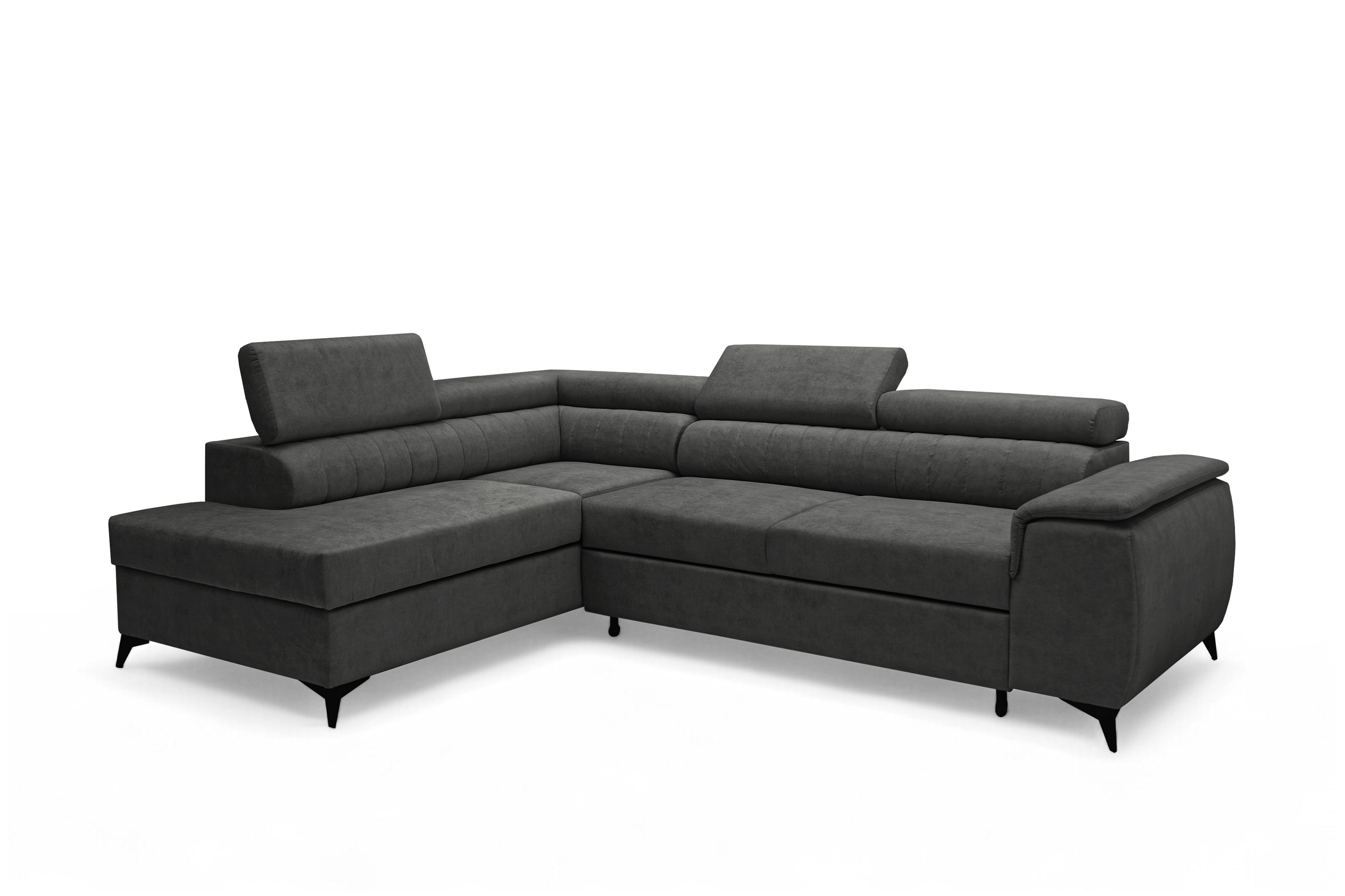 Rohová pohovka Monrose L levá s funkcí spánku - tmavě šedý welvet Zetta 305 Rohová sedací souprava Monrose L rozkládací levá - tmavě šedá welwet latwoczyszczacy Zetta 305 