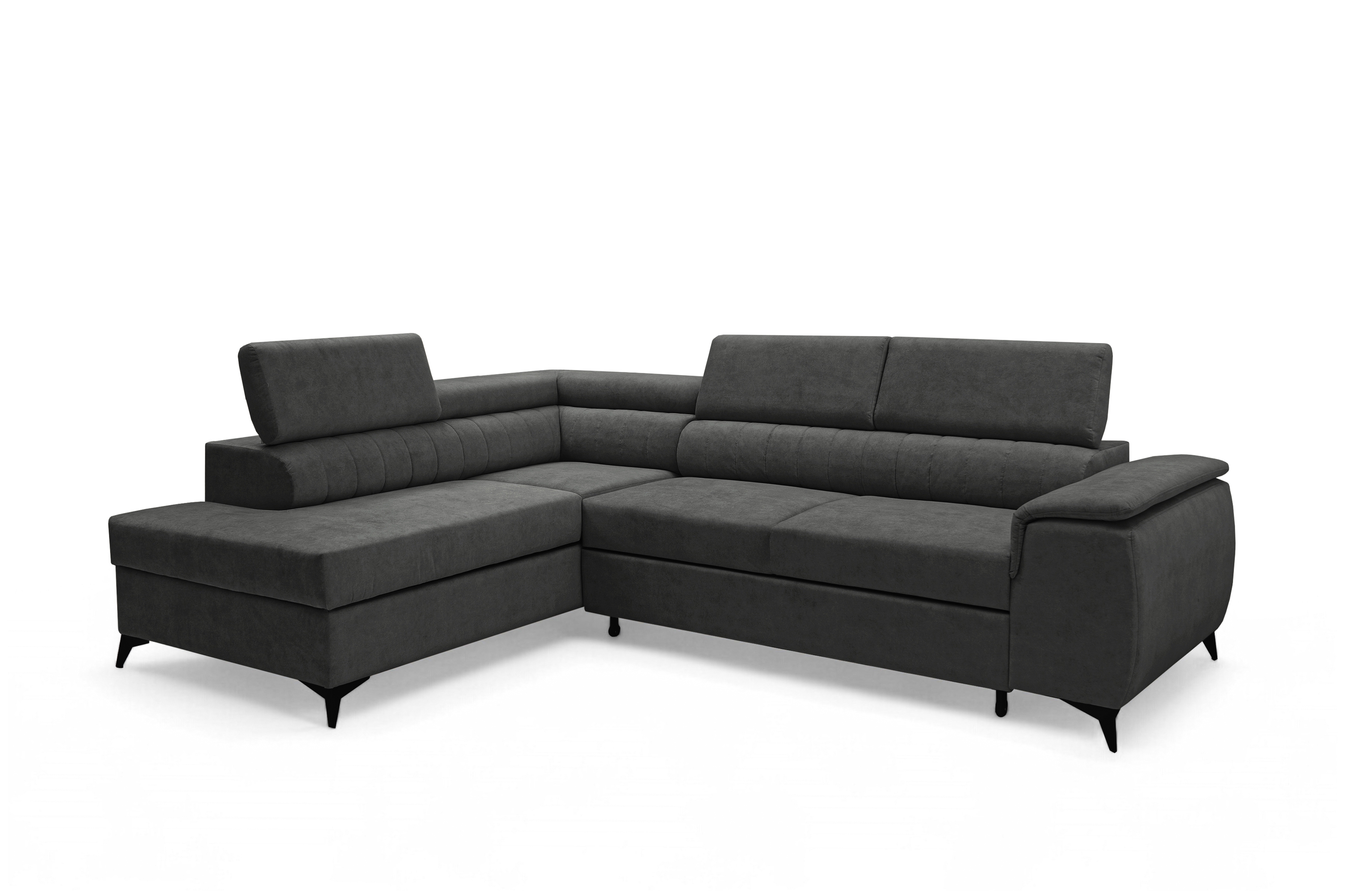 Rohová pohovka Monrose L levá s funkcí spánku - tmavě šedý welvet Zetta 305 Rohová sedací souprava Monrose L rozkládací levá - tmavě šedá welwet latwoczyszczacy Zetta 305 