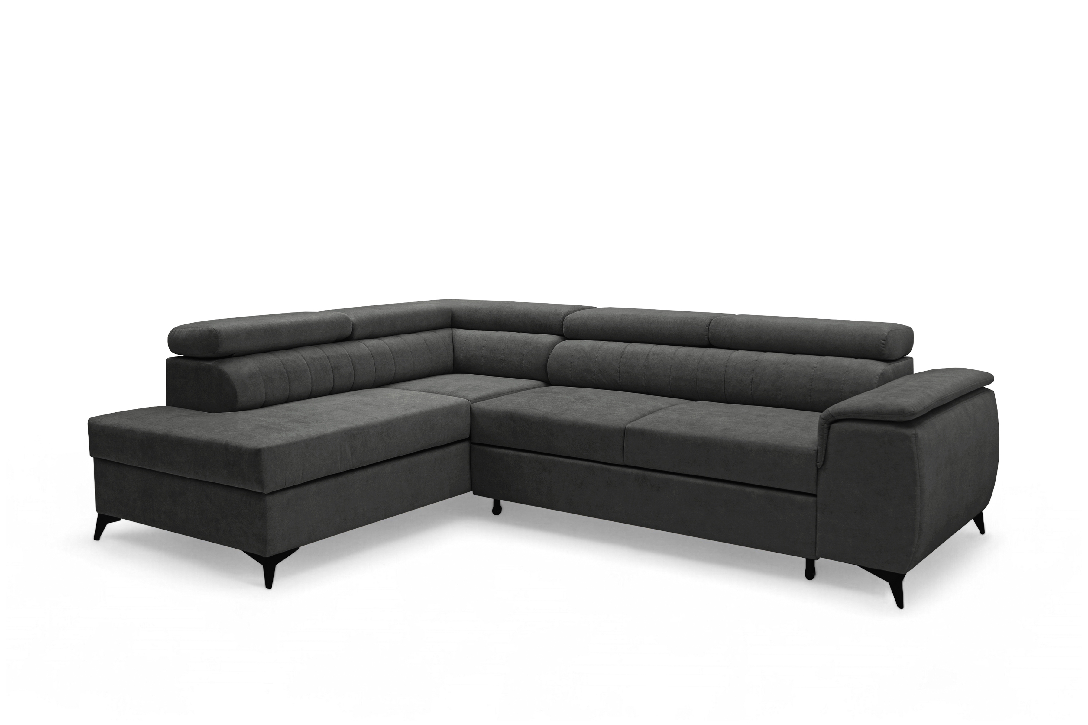 Rohová pohovka Monrose L levá s funkcí spánku - tmavě šedý welvet Zetta 305 Rohová sedací souprava Monrose L rozkládací levá - tmavě šedá welwet latwoczyszczacy Zetta 305 