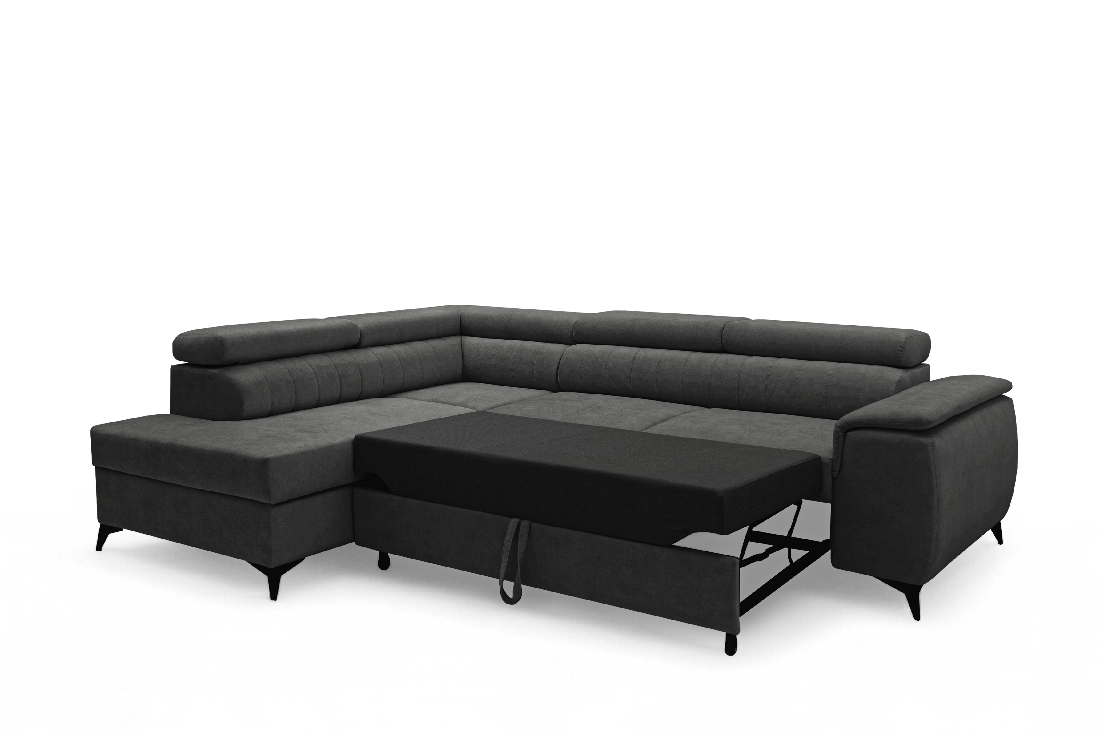 Rohová pohovka Monrose L levá s funkcí spánku - tmavě šedý welvet Zetta 305 Rohová sedací souprava Monrose L rozkládací levá - tmavě šedá welwet latwoczyszczacy Zetta 305 