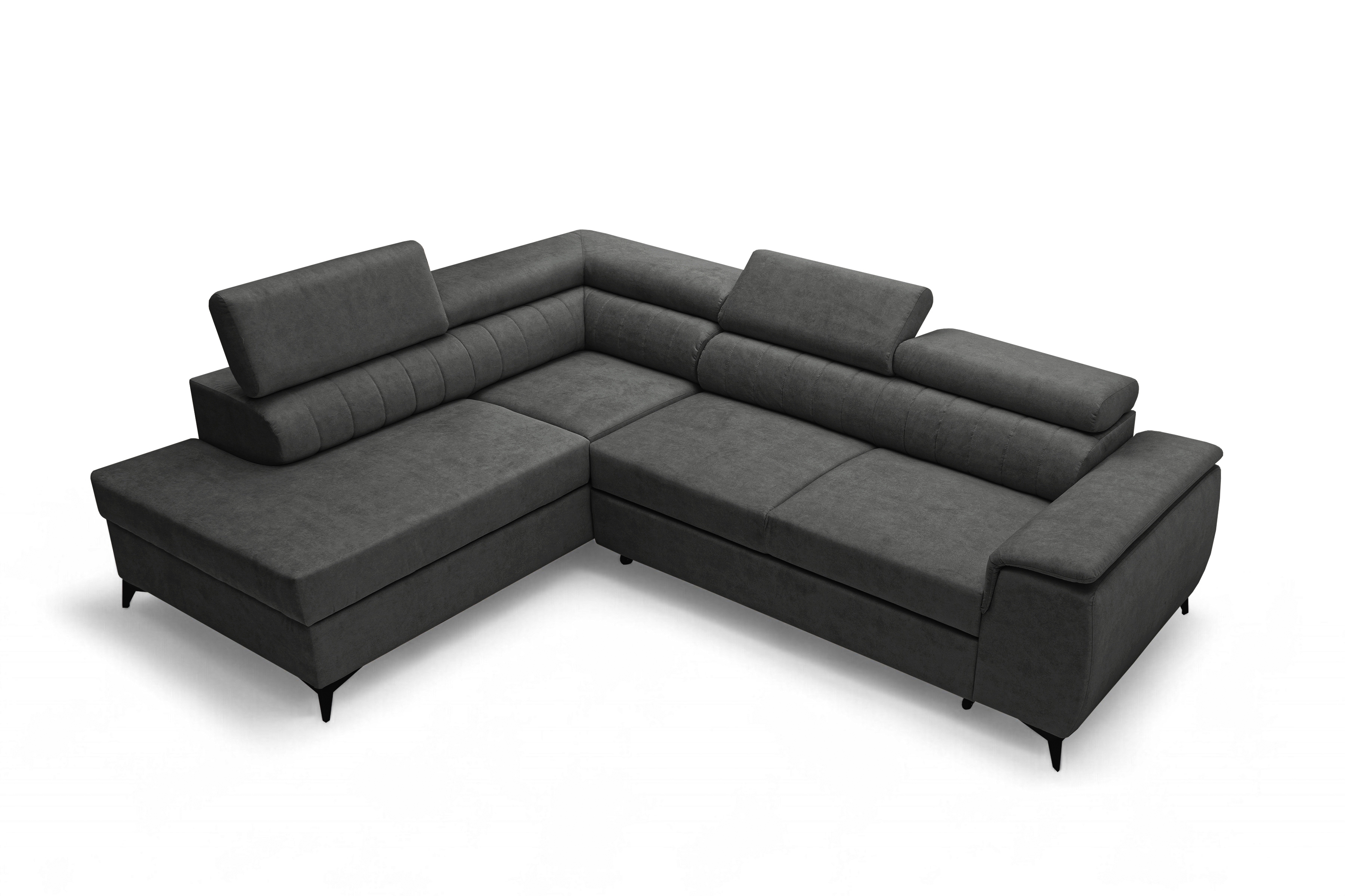 Rohová pohovka Monrose L levá s funkcí spánku - tmavě šedý welvet Zetta 305 Rohová sedací souprava Monrose L rozkládací levá - tmavě šedá welwet latwoczyszczacy Zetta 305 