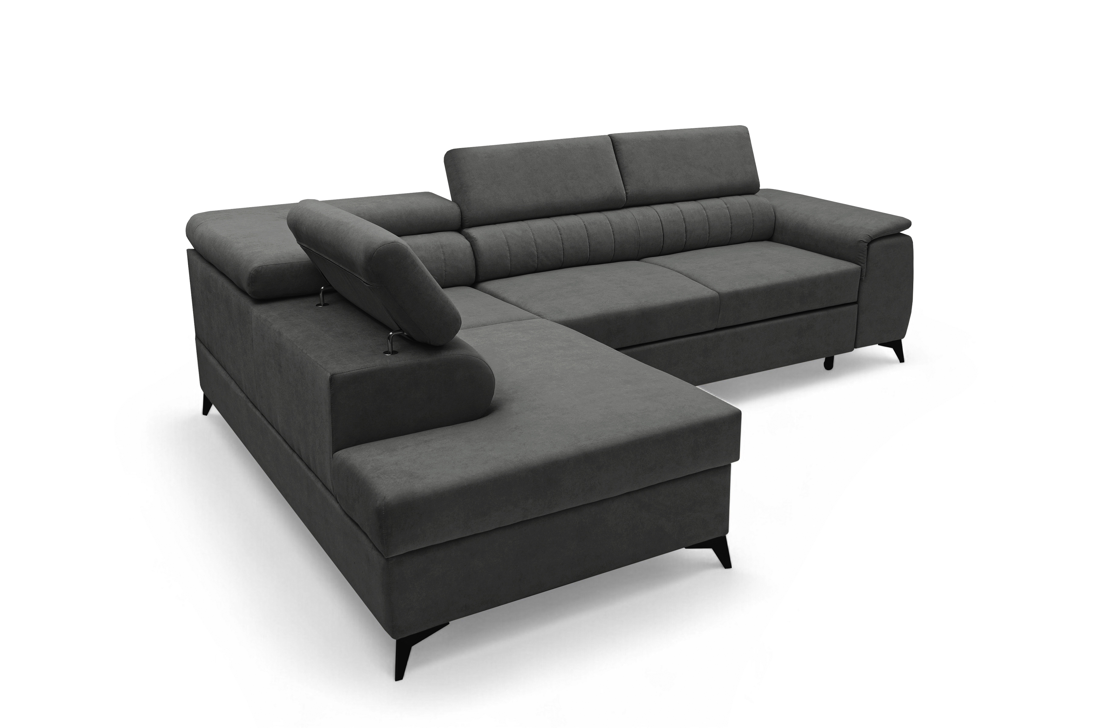 Rohová pohovka Monrose L levá s funkcí spánku - tmavě šedý welvet Zetta 305 Rohová sedací souprava Monrose L rozkládací levá - tmavě šedá welwet latwoczyszczacy Zetta 305 