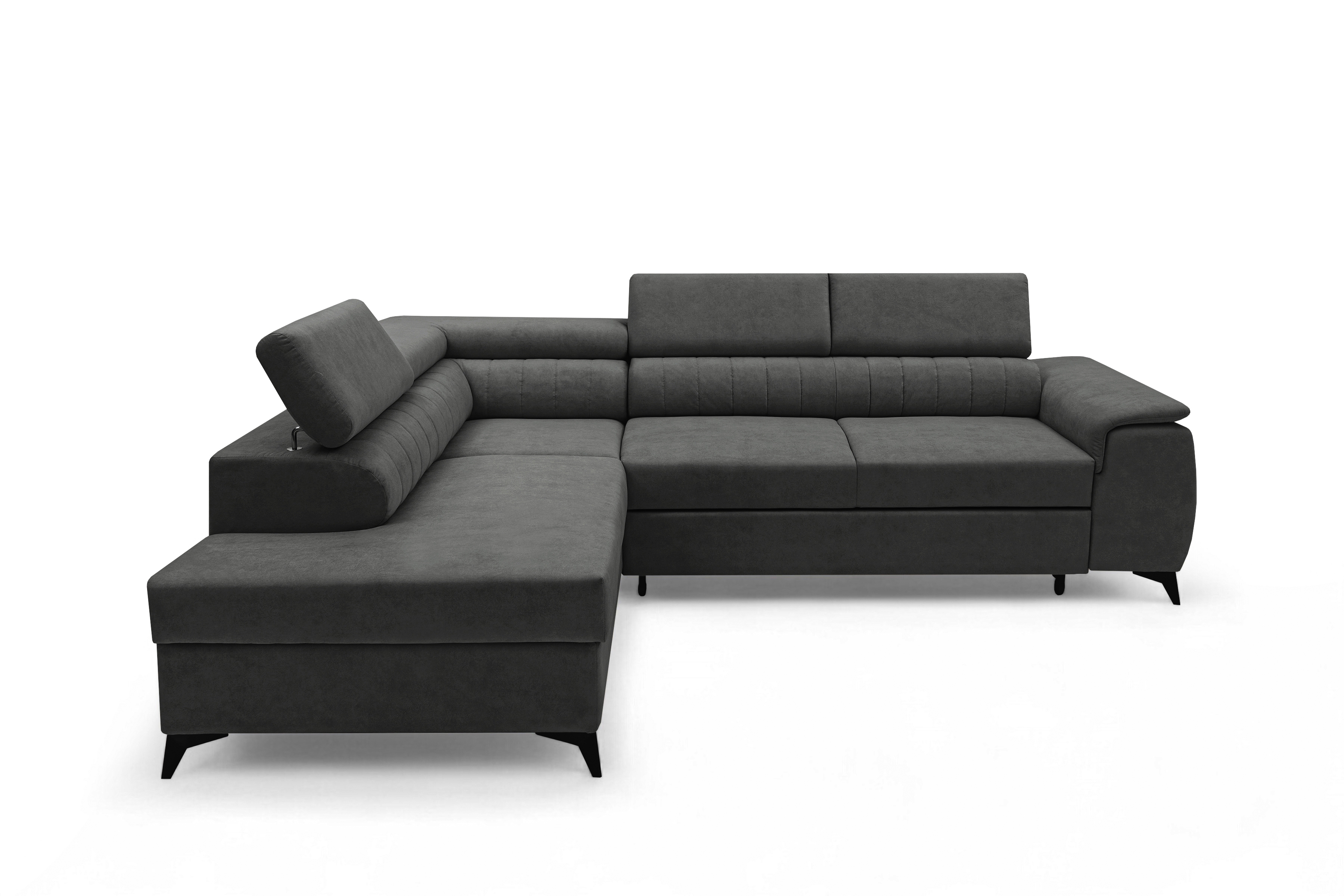 Rohová pohovka Monrose L levá s funkcí spánku - tmavě šedý welvet Zetta 305 Rohová sedací souprava Monrose L rozkládací levá - tmavě šedá welwet latwoczyszczacy Zetta 305 