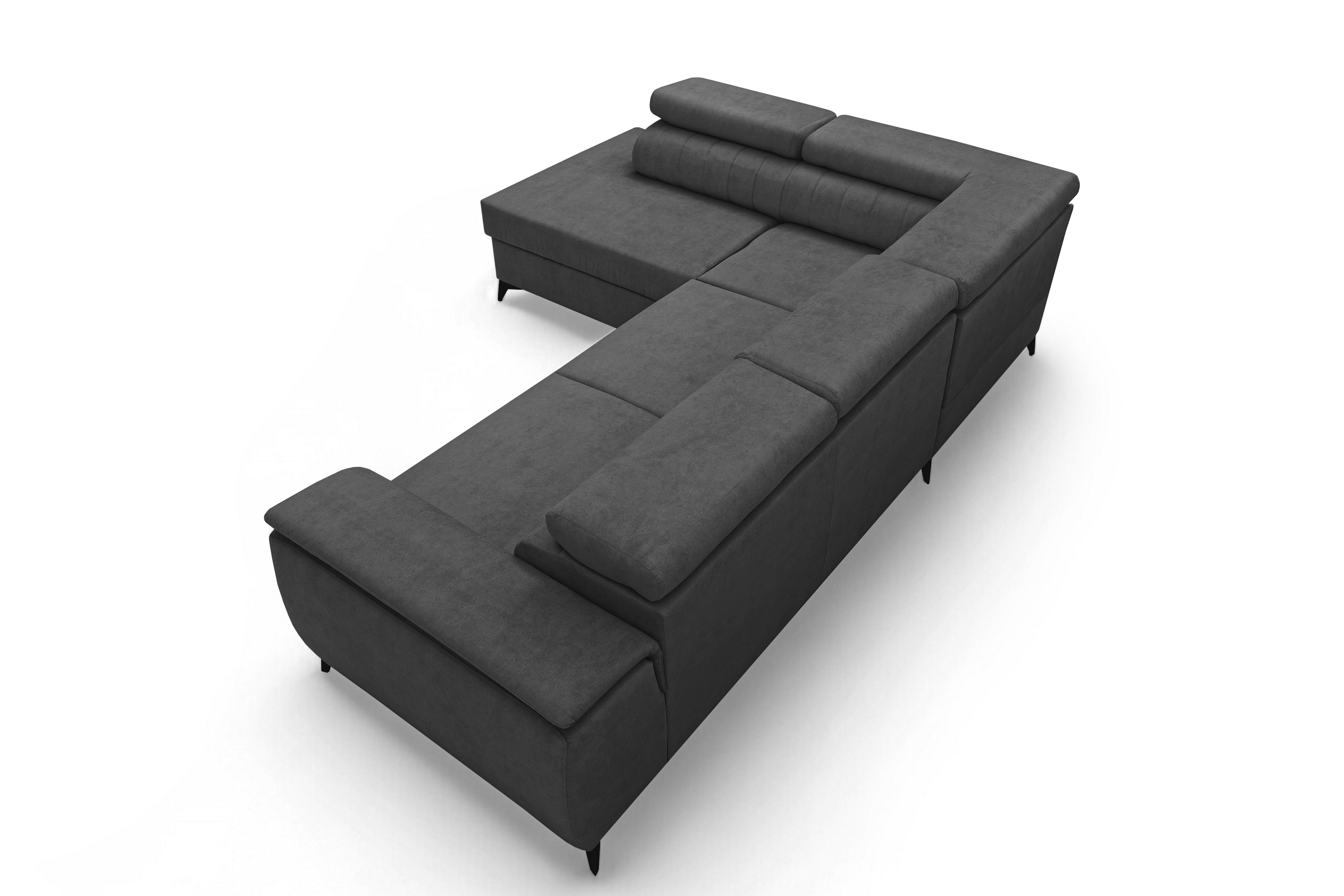 Rohová pohovka Monrose L levá s funkcí spánku - tmavě šedý welvet Zetta 305 Rohová sedací souprava Monrose L rozkládací levá - tmavě šedá welwet latwoczyszczacy Zetta 305 