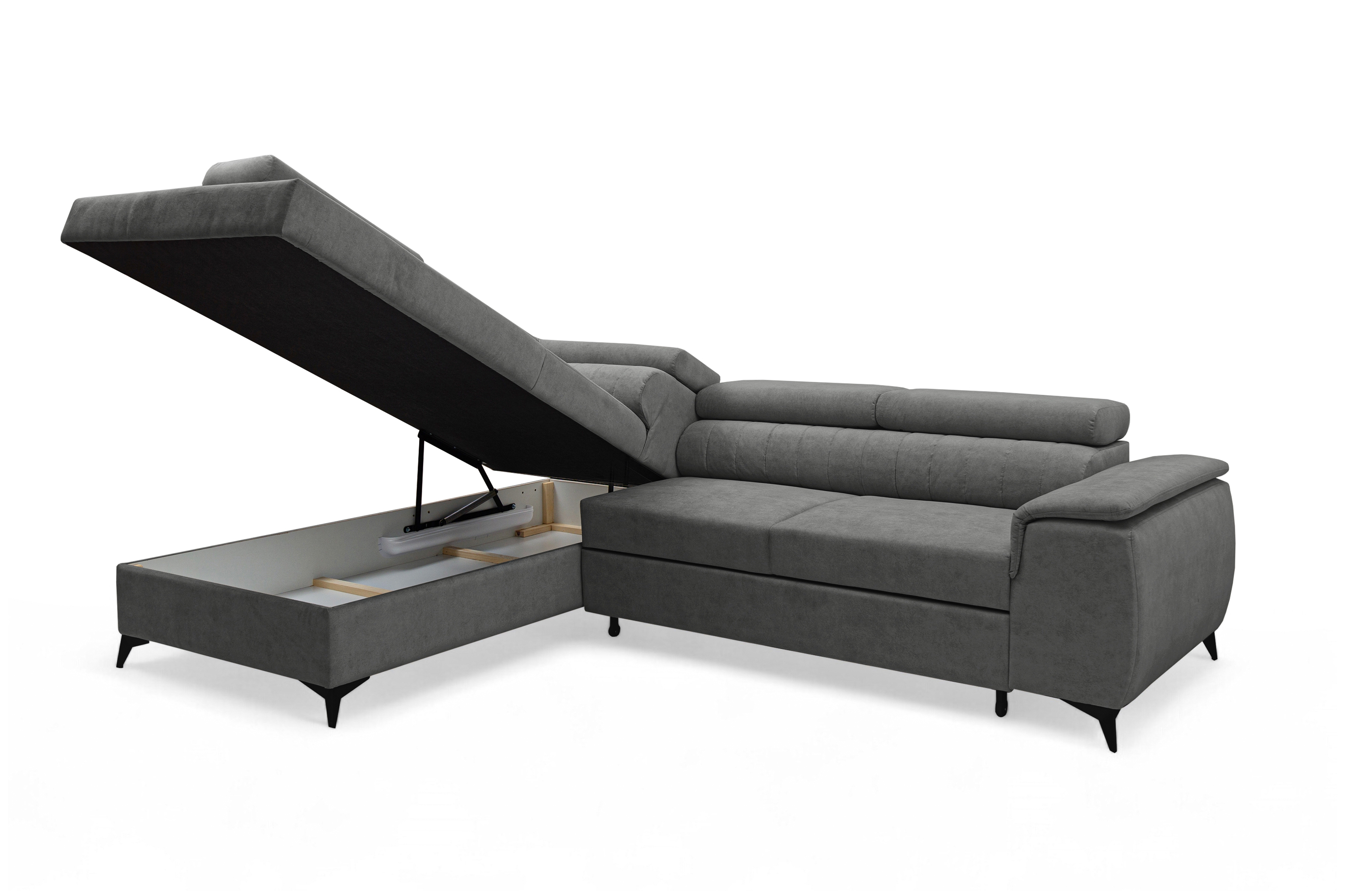 Rohová pohovka Monrose L levá s funkcí spánku - šedý welvet Zetta 303 Rohová sedací souprava Monrose L rozkládací levá - šedá welwet latwoczyszczacy Zetta 303 