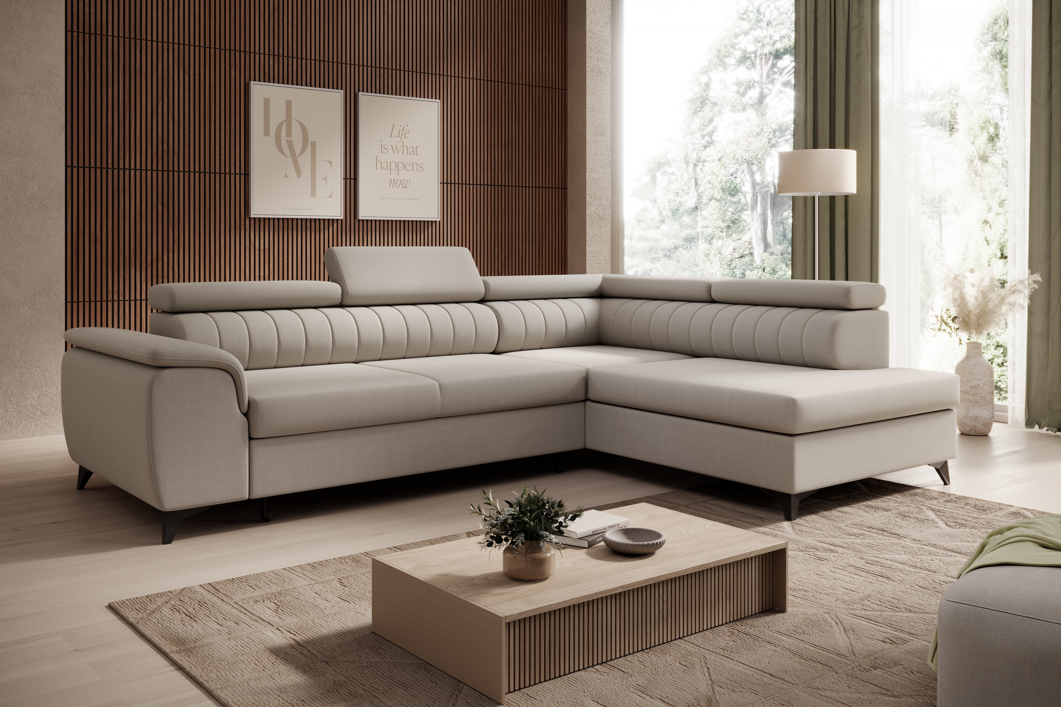 Rohová sedacia súprava Monrose L s funkciou spánku pravá strana - béžový zamat ľahkočistiaci Zetta 291 Rohová sedacia súprava Monrose L s funkciou spánku pravá strana - béžový zamat ľahkočistiaci Zetta 291