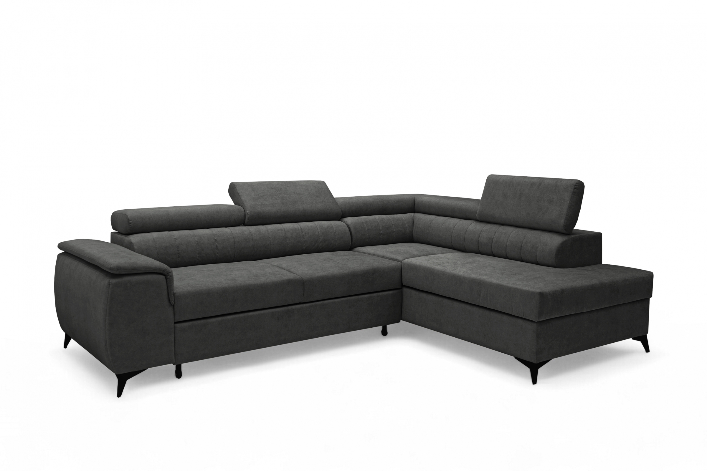 Rohová pohovka Monrose L pravá s funkcí spánku - tmavě šedý welvet Zetta 305 Rohová sedací souprava Monrose L rozkládací pravá - tmavě šedá welwet latwoczyszczacy Zetta 305