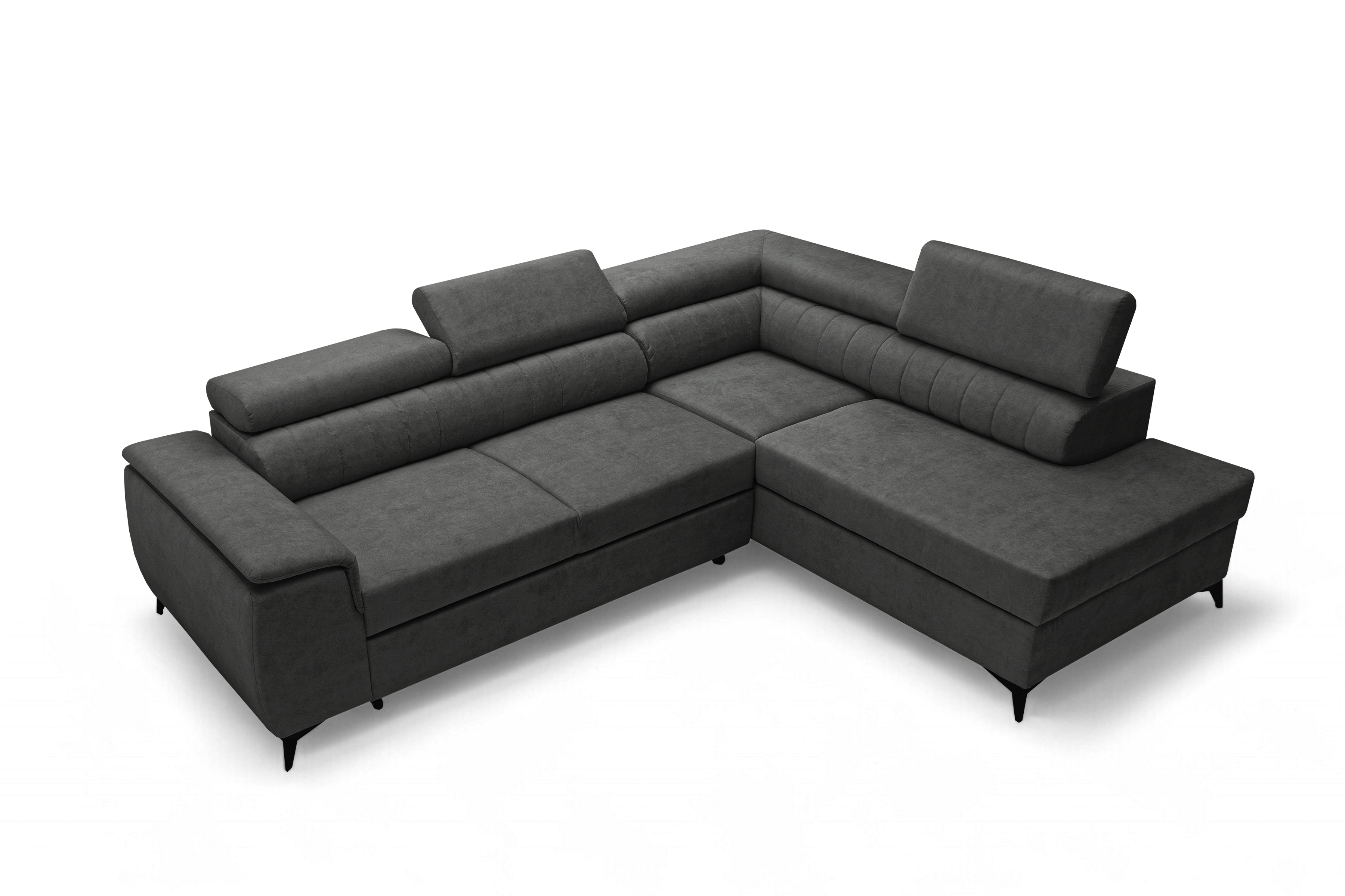 Rohová pohovka Monrose L pravá s funkcí spánku - tmavě šedý welvet Zetta 305 Rohová sedací souprava Monrose L rozkládací pravá - tmavě šedá welwet latwoczyszczacy Zetta 305