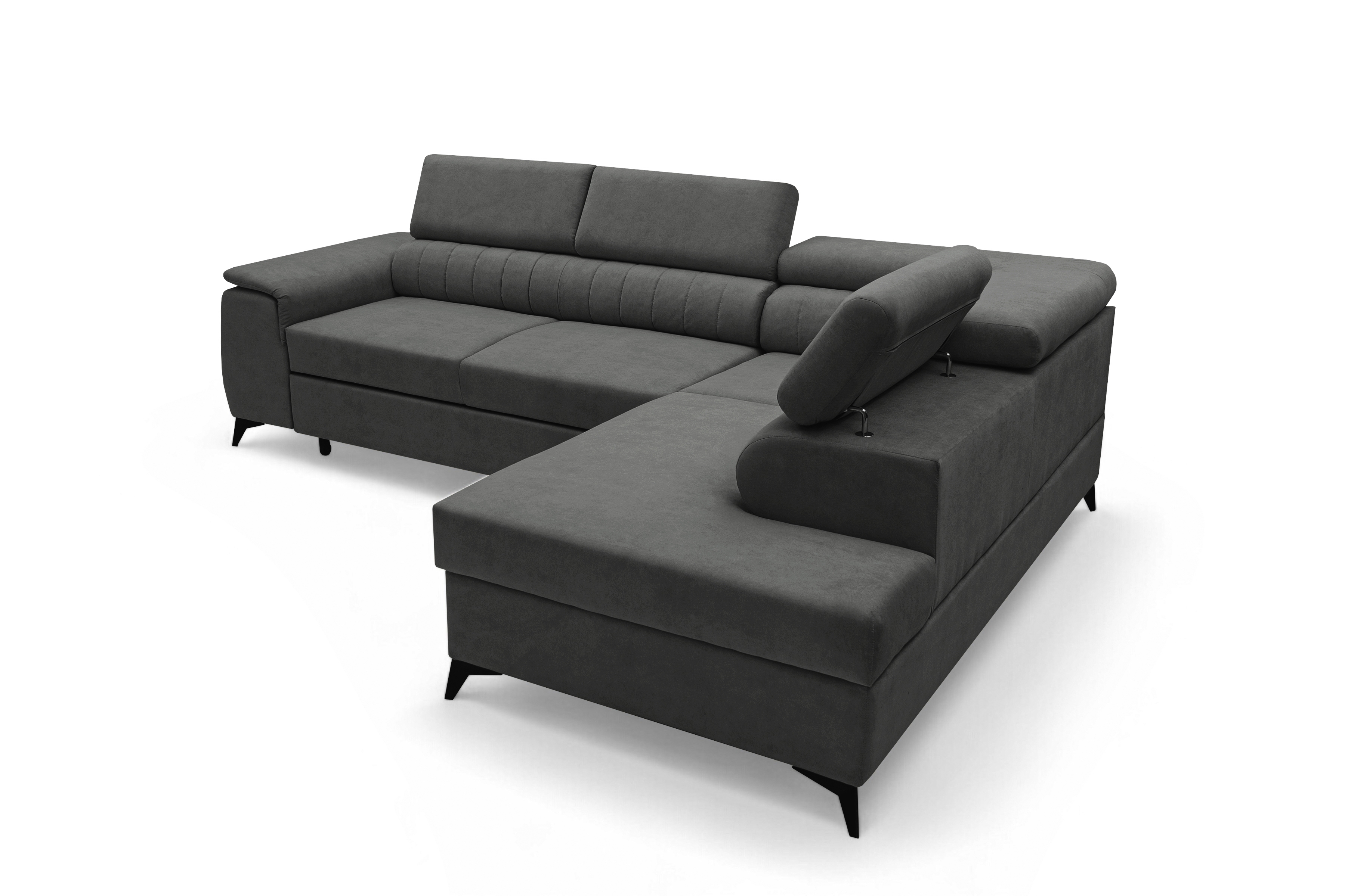 Rohová pohovka Monrose L pravá s funkcí spánku - tmavě šedý welvet Zetta 305 Rohová sedací souprava Monrose L rozkládací pravá - tmavě šedá welwet latwoczyszczacy Zetta 305