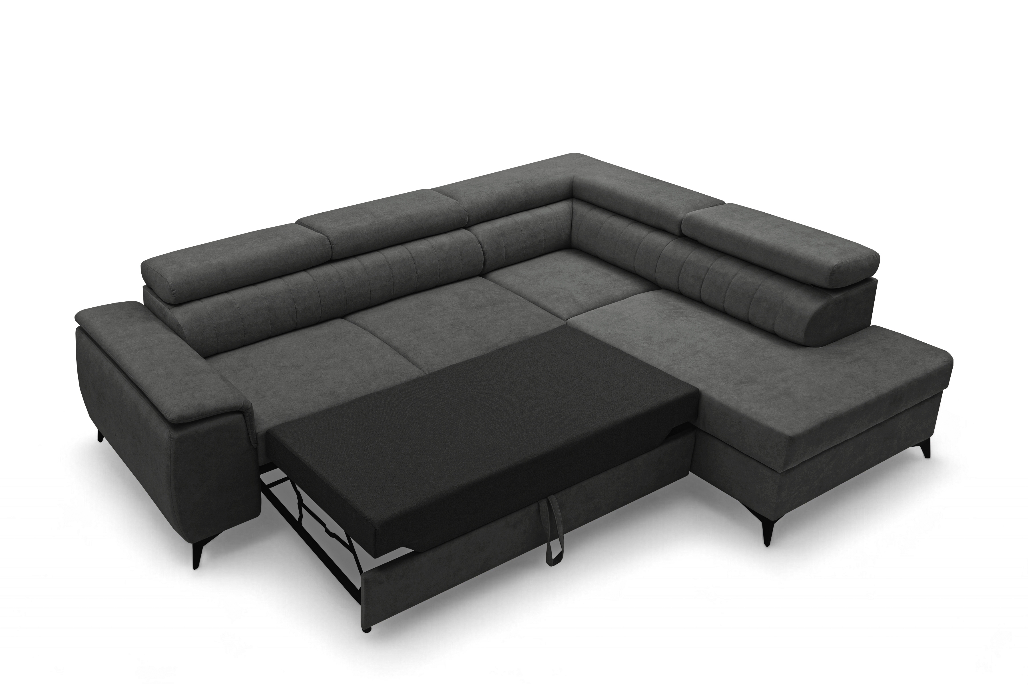 Rohová pohovka Monrose L pravá s funkcí spánku - tmavě šedý welvet Zetta 305 Rohová sedací souprava Monrose L rozkládací pravá - tmavě šedá welwet latwoczyszczacy Zetta 305