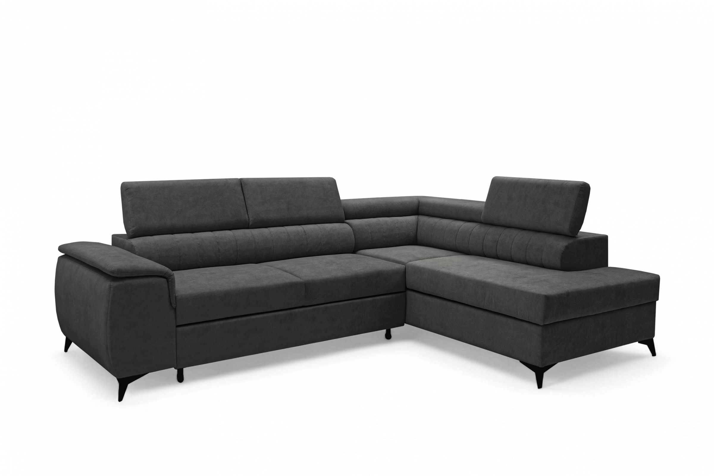 Rohová pohovka Monrose L pravá s funkcí spánku - tmavě šedý welvet Zetta 305 Rohová sedací souprava Monrose L rozkládací pravá - tmavě šedá welwet latwoczyszczacy Zetta 305