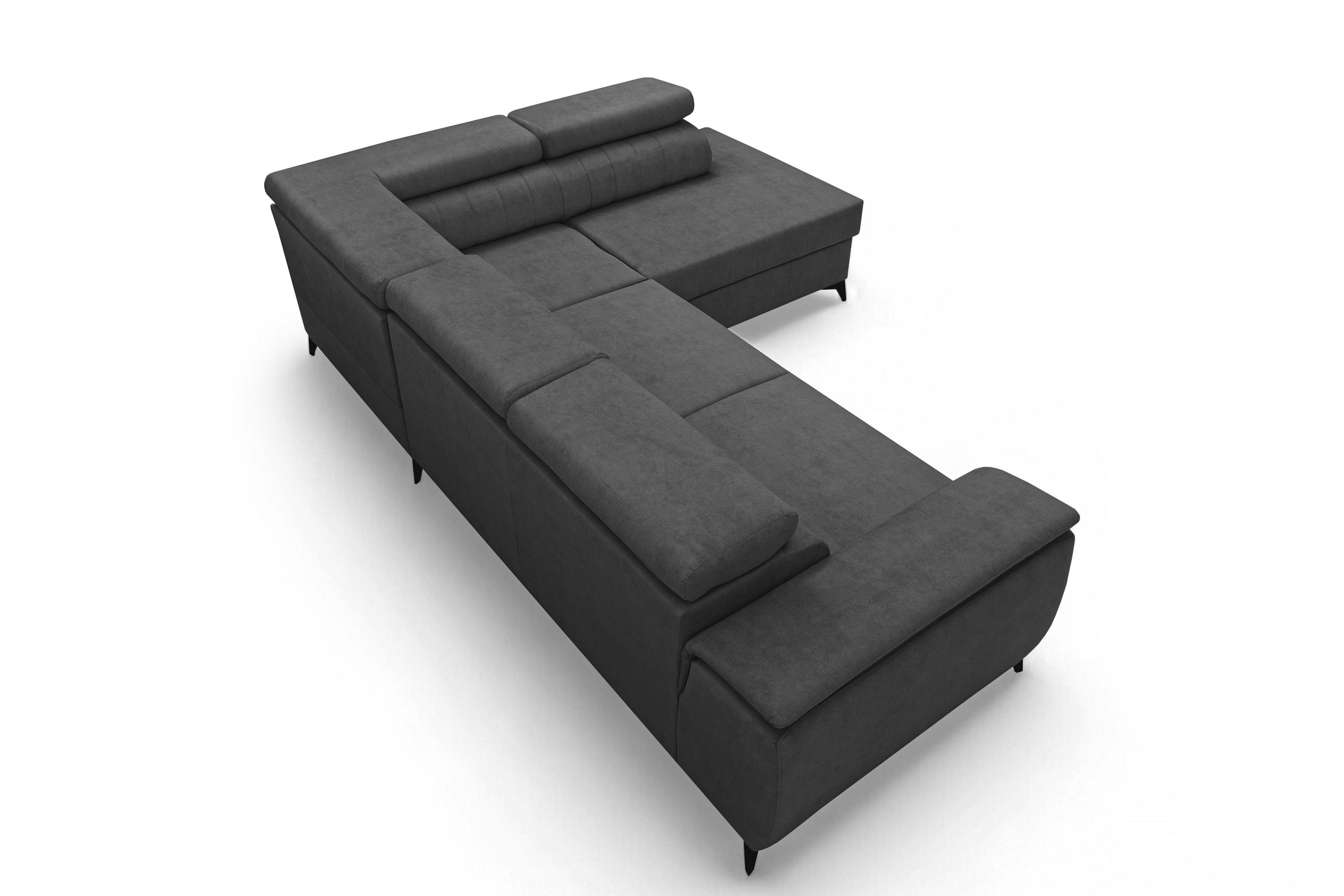 Rohová pohovka Monrose L pravá s funkcí spánku - tmavě šedý welvet Zetta 305 Rohová sedací souprava Monrose L rozkládací pravá - tmavě šedá welwet latwoczyszczacy Zetta 305