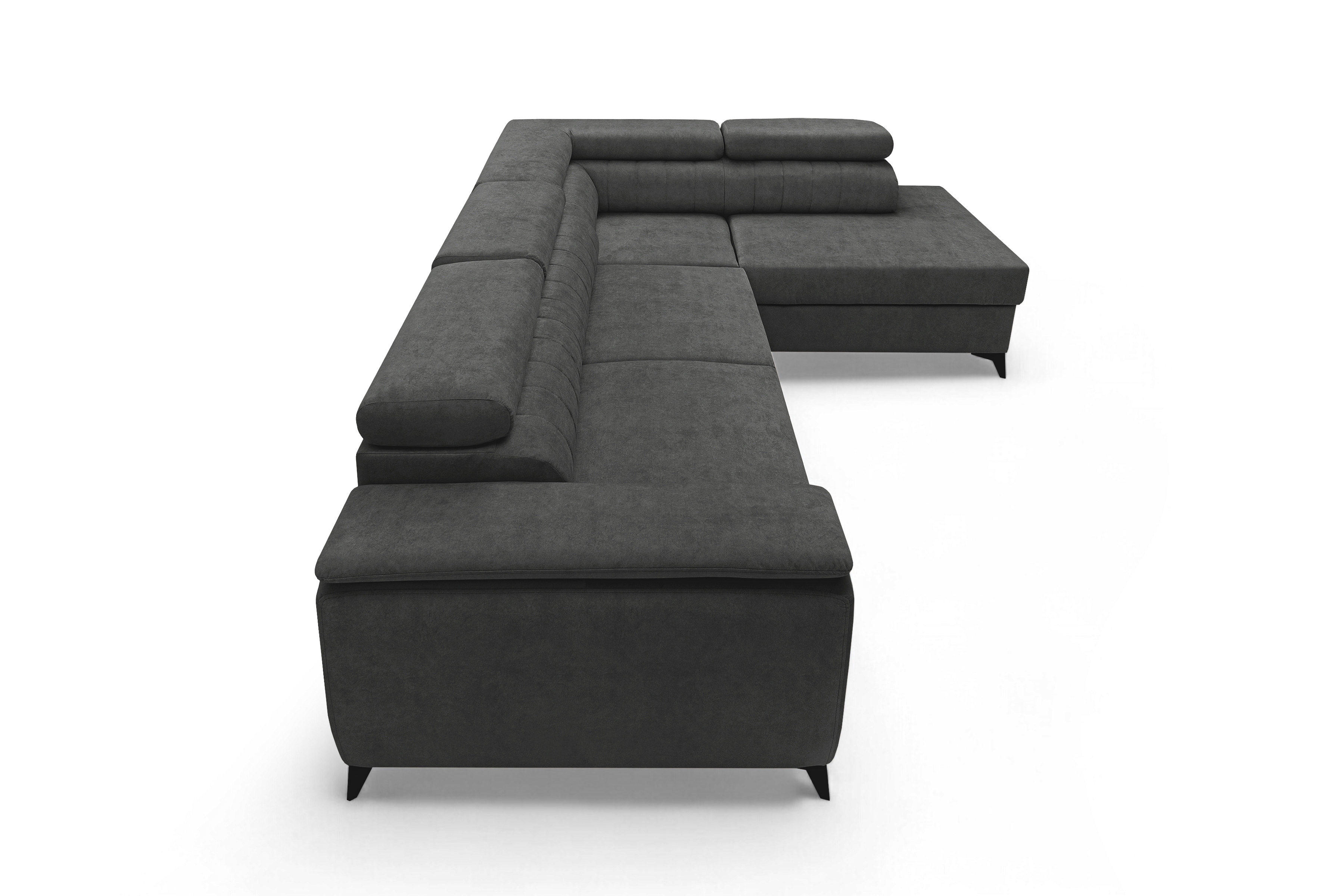 Rohová pohovka Monrose L pravá s funkcí spánku - tmavě šedý welvet Zetta 305 Rohová sedací souprava Monrose L rozkládací pravá - tmavě šedá welwet latwoczyszczacy Zetta 305