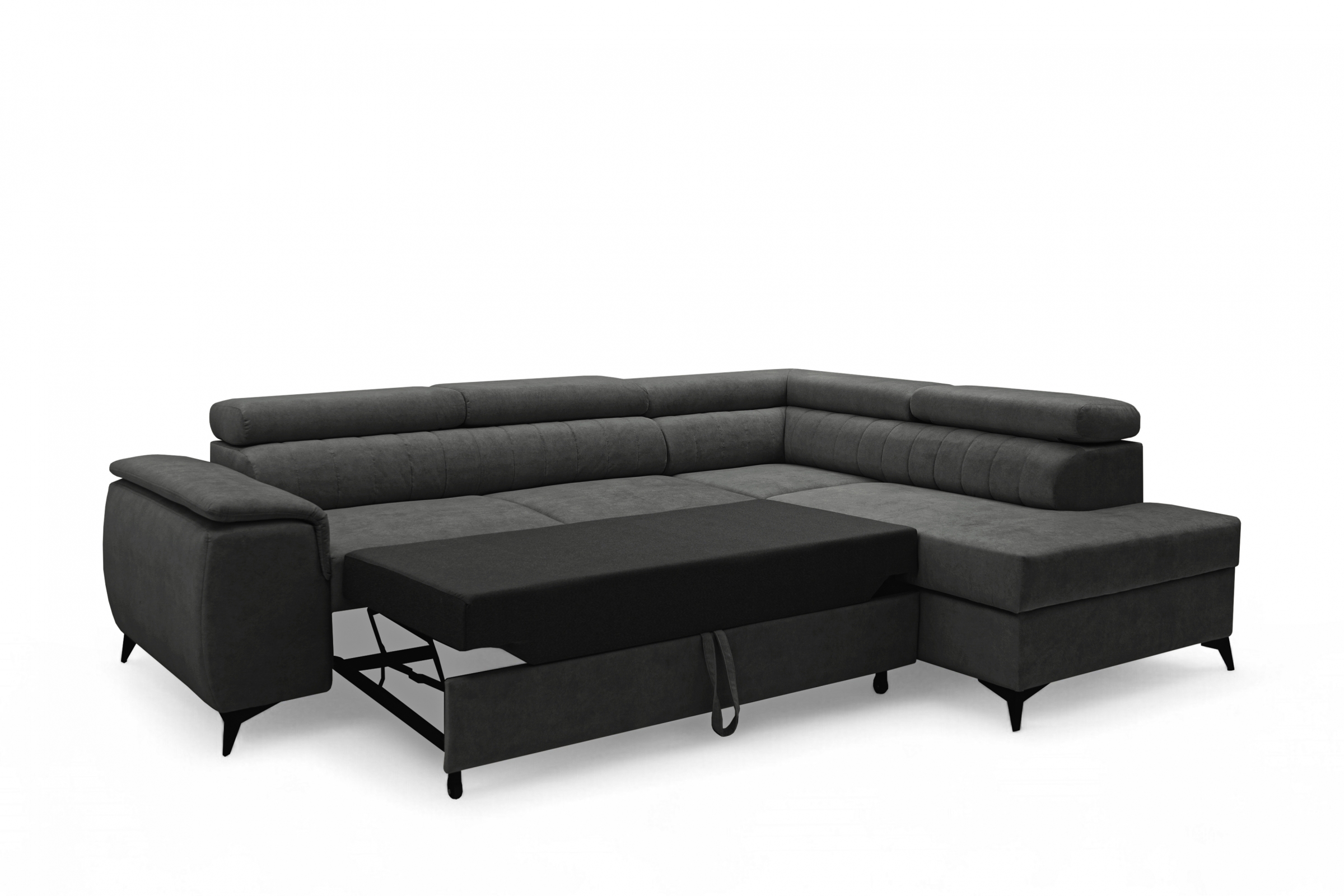 Rohová pohovka Monrose L pravá s funkcí spánku - tmavě šedý welvet Zetta 305 Rohová sedací souprava Monrose L rozkládací pravá - tmavě šedá welwet latwoczyszczacy Zetta 305