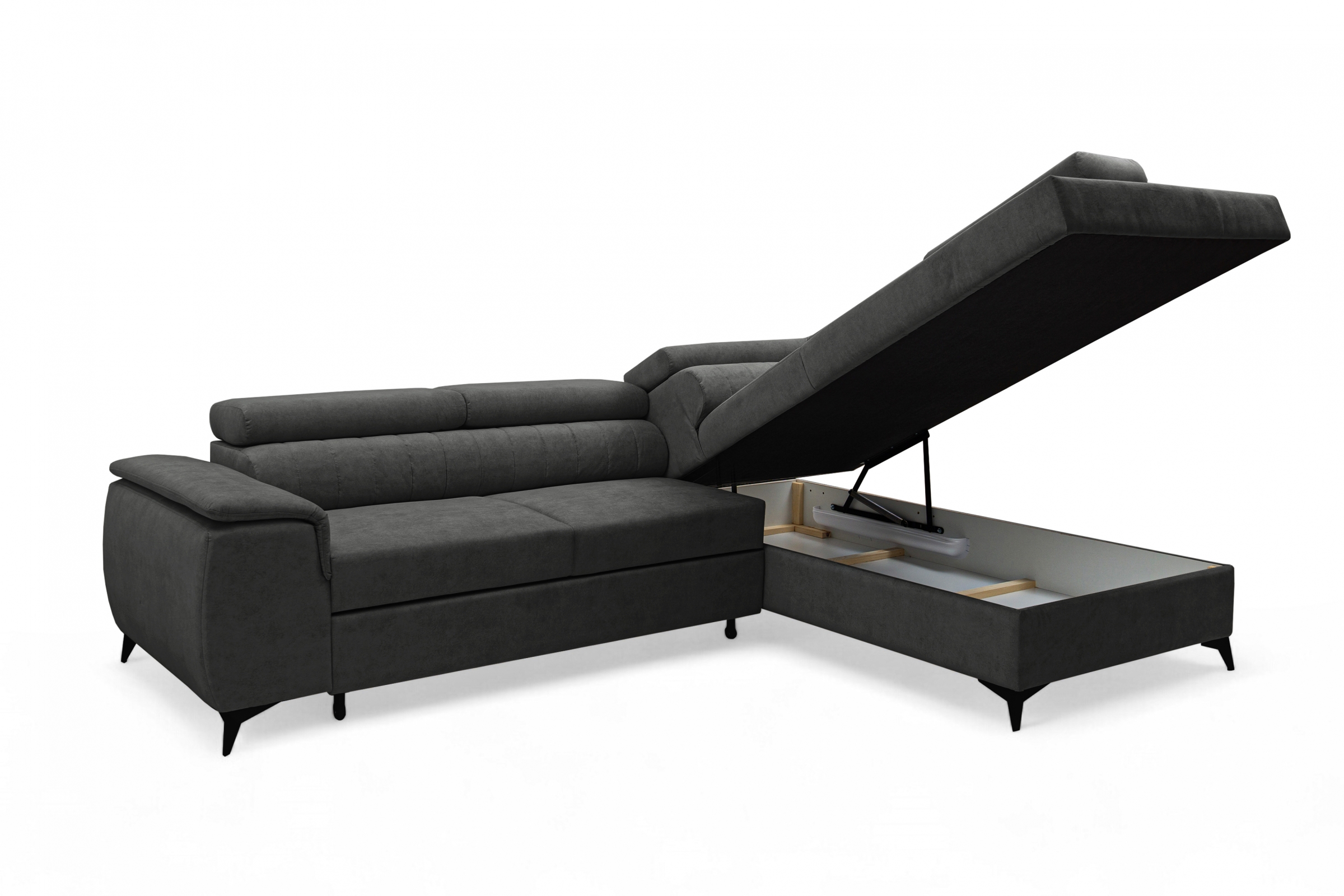 Rohová pohovka Monrose L pravá s funkcí spánku - tmavě šedý welvet Zetta 305 Rohová sedací souprava Monrose L rozkládací pravá - tmavě šedá welwet latwoczyszczacy Zetta 305