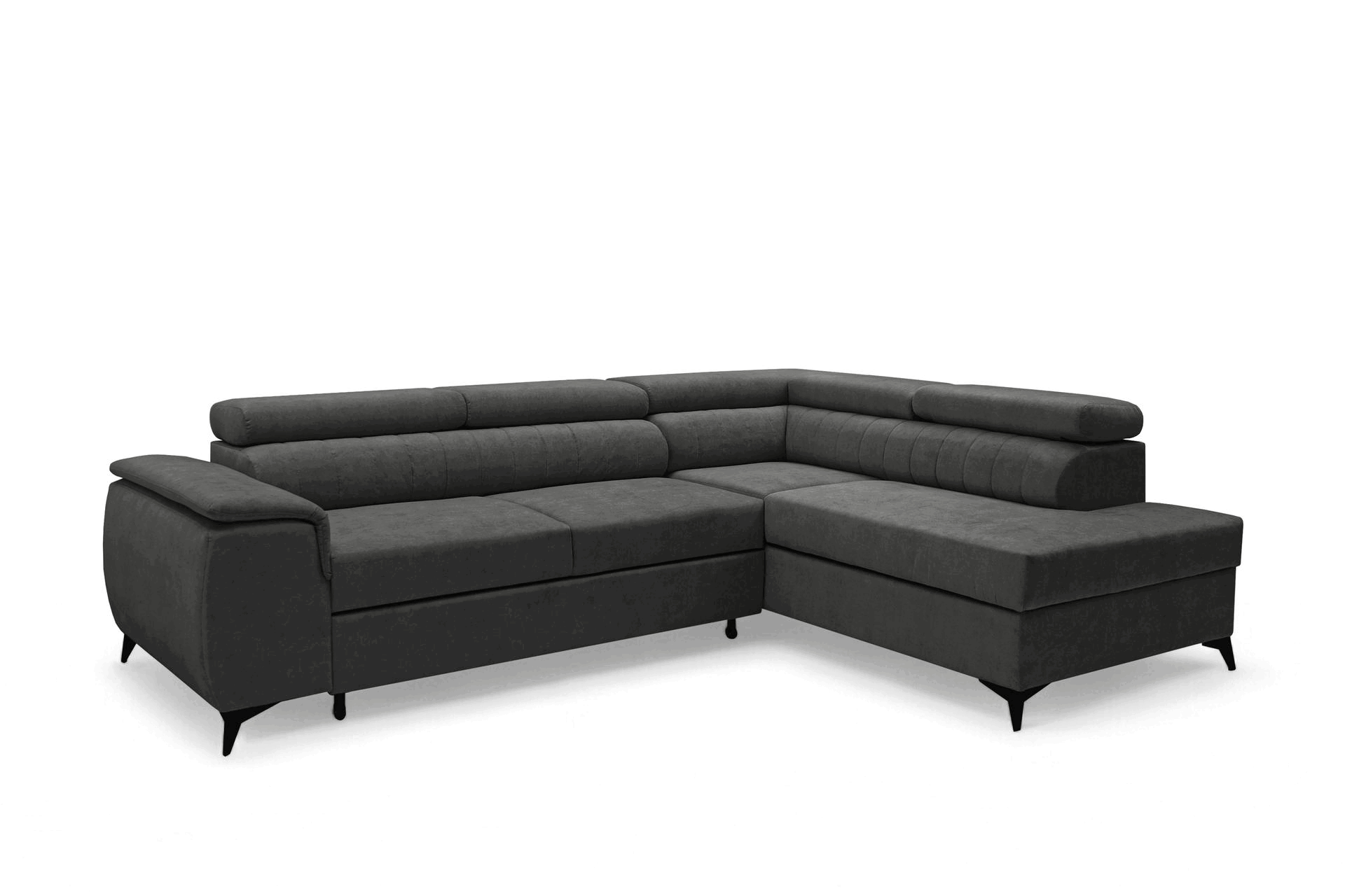 Rohová pohovka Monrose L pravá s funkcí spánku - tmavě šedý welvet Zetta 305 Rohová sedací souprava Monrose L rozkládací pravá - tmavě šedá welwet latwoczyszczacy Zetta 305