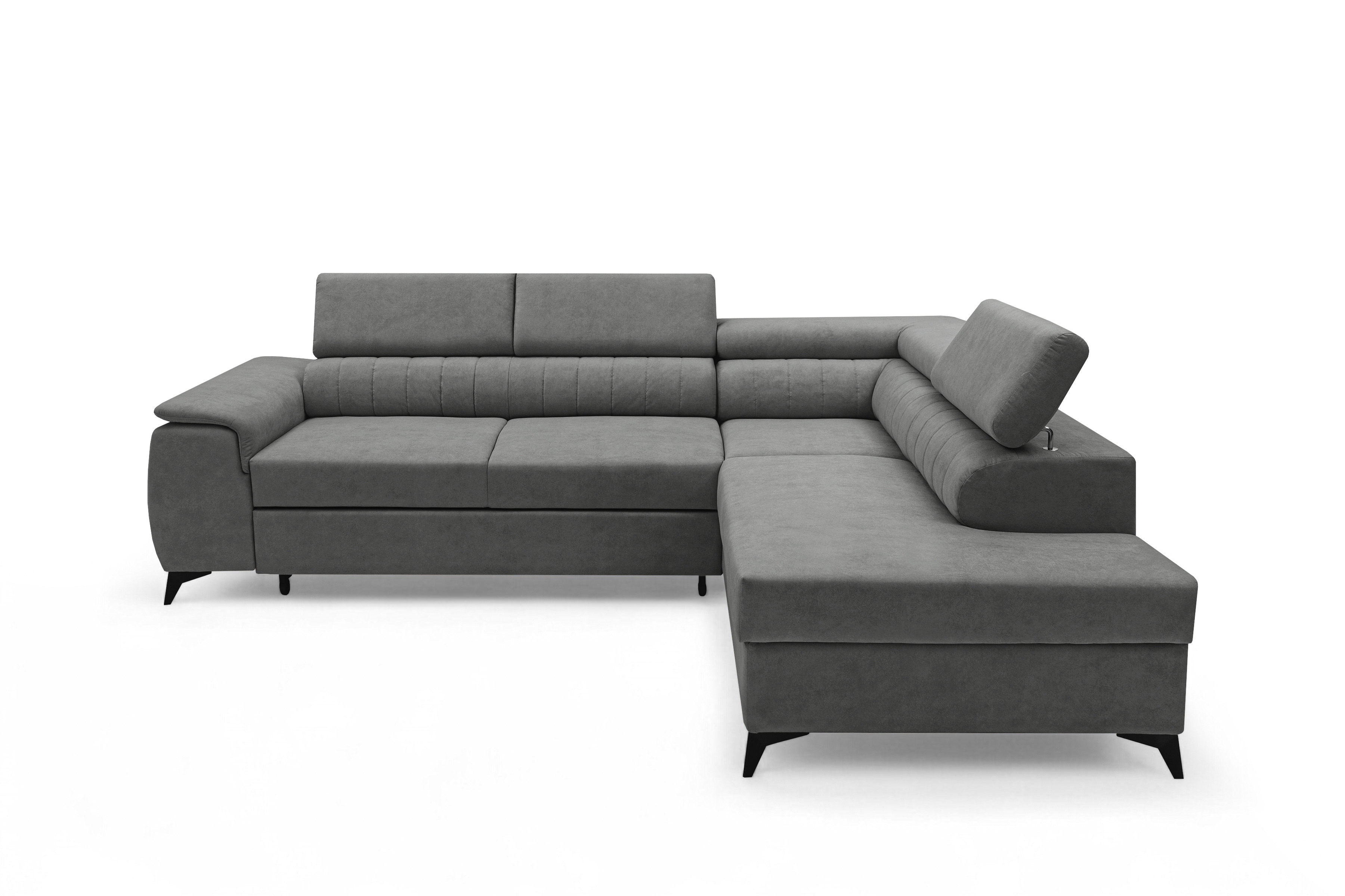 Rohová pohovka Monrose L pravá s funkcí spánku - šedý welvet Zetta 303 Rohová sedací souprava Monrose L rozkládací pravá - šedá welwet latwoczyszczacy Zetta 303