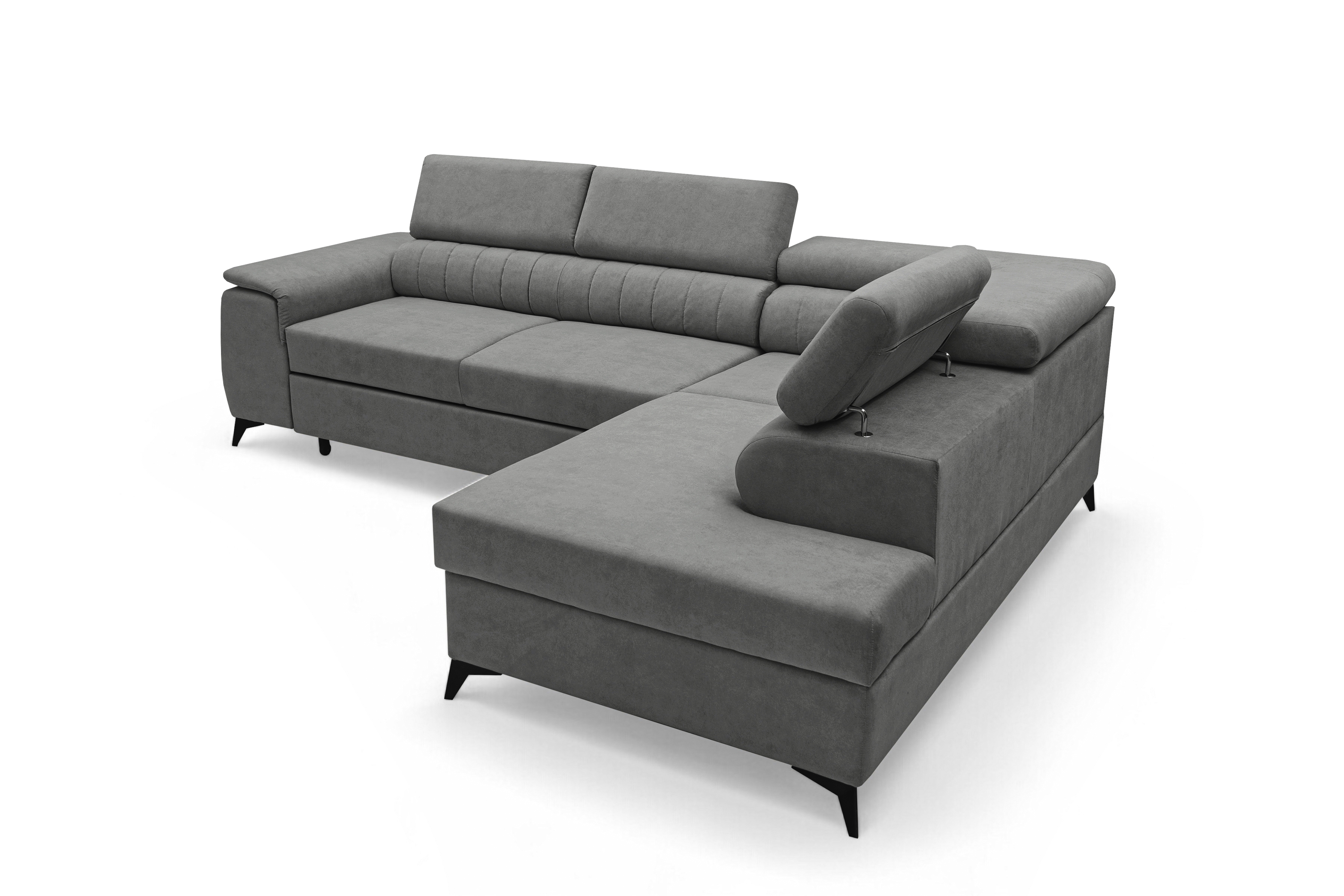 Rohová pohovka Monrose L pravá s funkcí spánku - šedý welvet Zetta 303 Rohová sedací souprava Monrose L rozkládací pravá - šedá welwet latwoczyszczacy Zetta 303