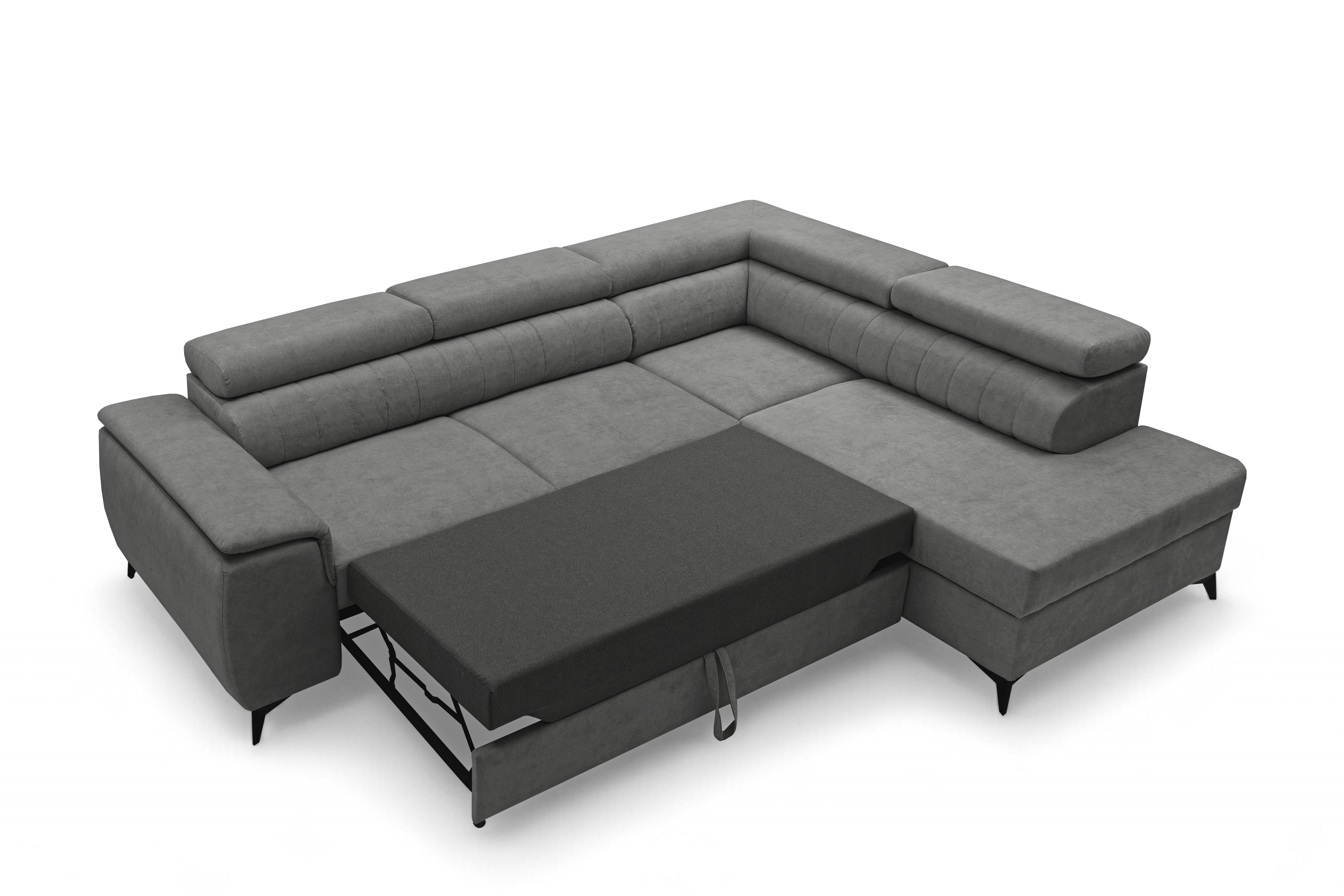 Rohová pohovka Monrose L pravá s funkcí spánku - šedý welvet Zetta 303 Rohová sedací souprava Monrose L rozkládací pravá - šedá welwet latwoczyszczacy Zetta 303