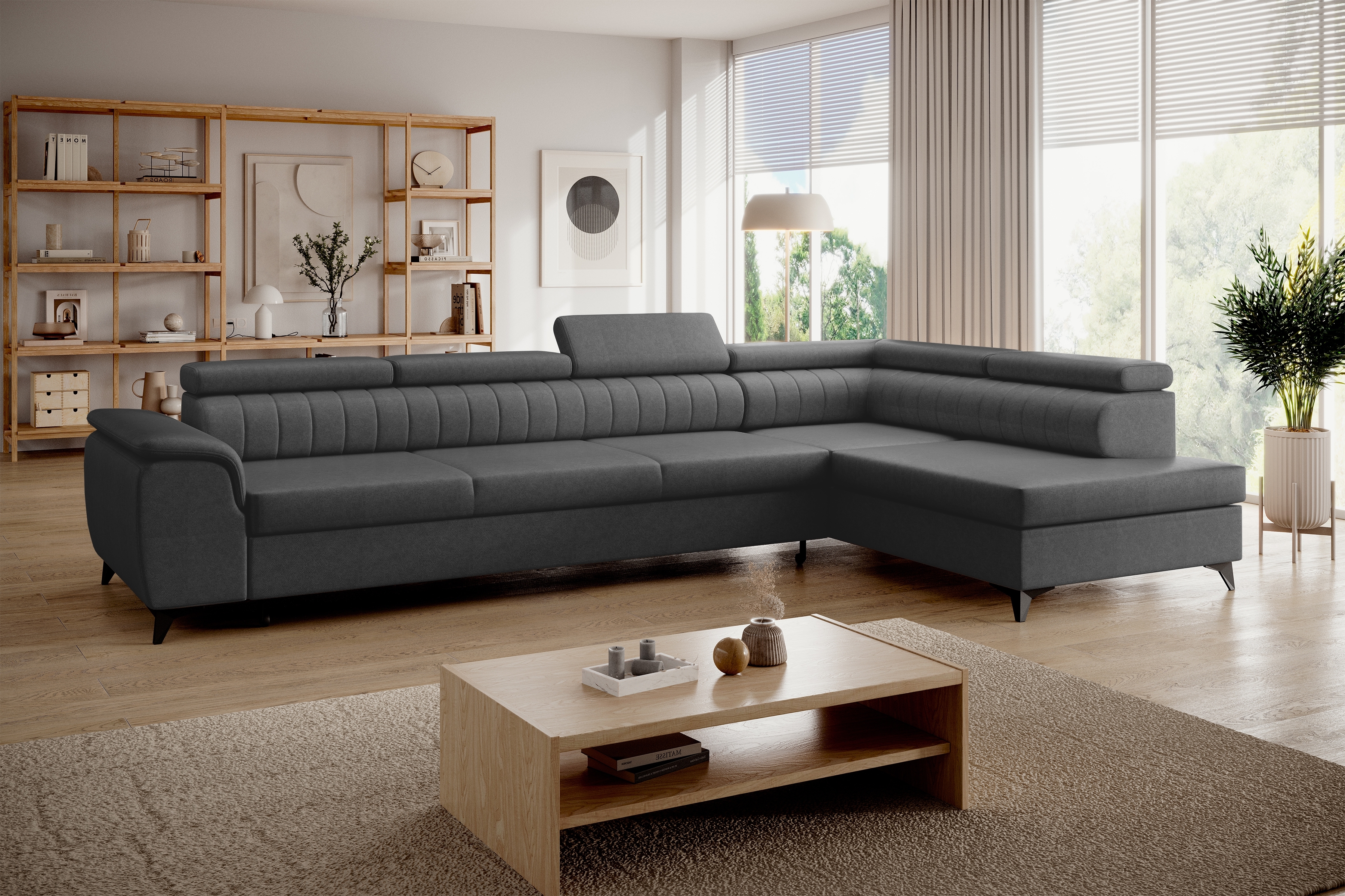 Rohová sedacia súprava Monrose Maxi s funkciou spania pravá - sivá pletenina Ado 1617 Rohová sedacia súprava Monrose Maxi s funkciou spánku pravá strana - šedá plecionka Ado 1617