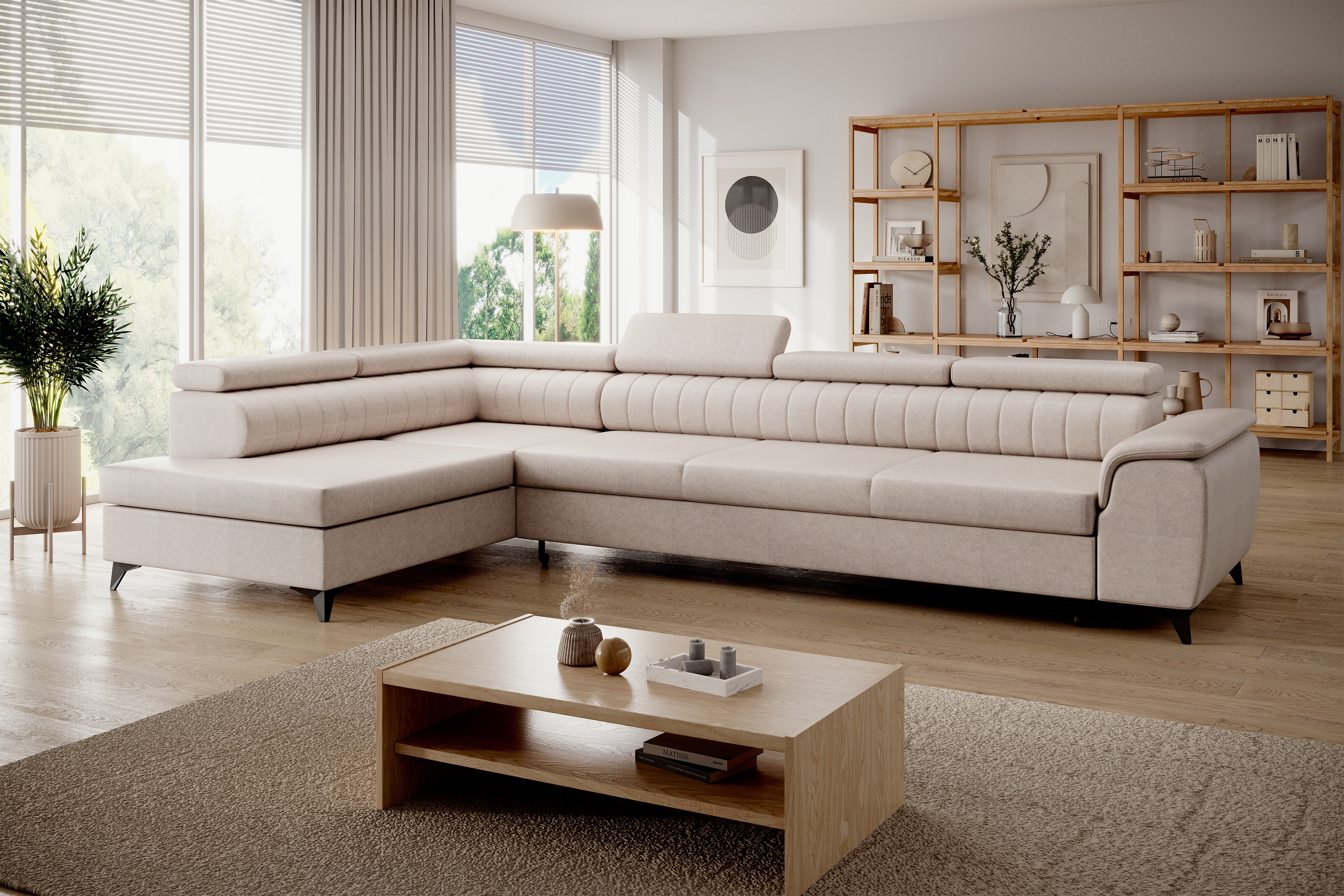 Rohová sedacia súprava Monrose Maxi s funkciou spania ľavá - krémová pletenina Ado 1601 Rohová sedacia súprava Monrose Maxi s funkciou spánku Ľavá strana - kremowa plecionka Ado 1601 Halva 