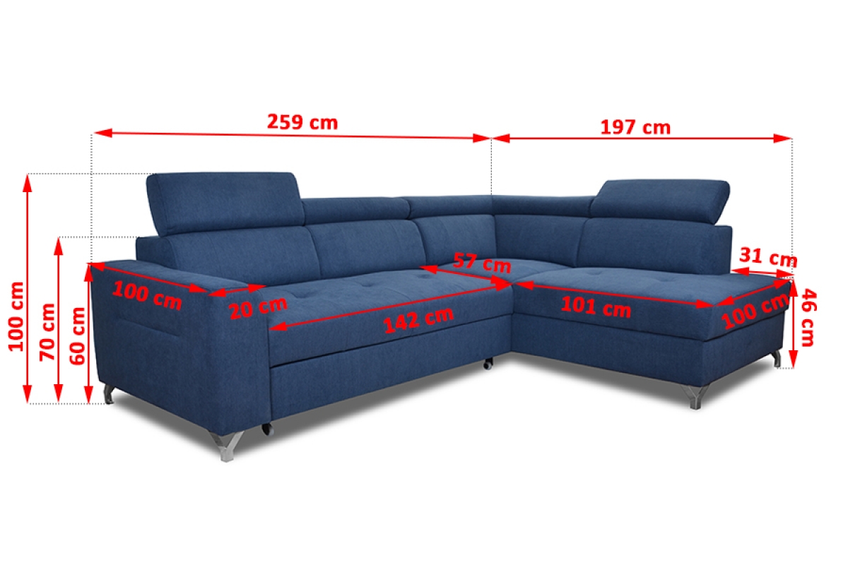 Rohová sedací souprava Moon podrobné Rozměry