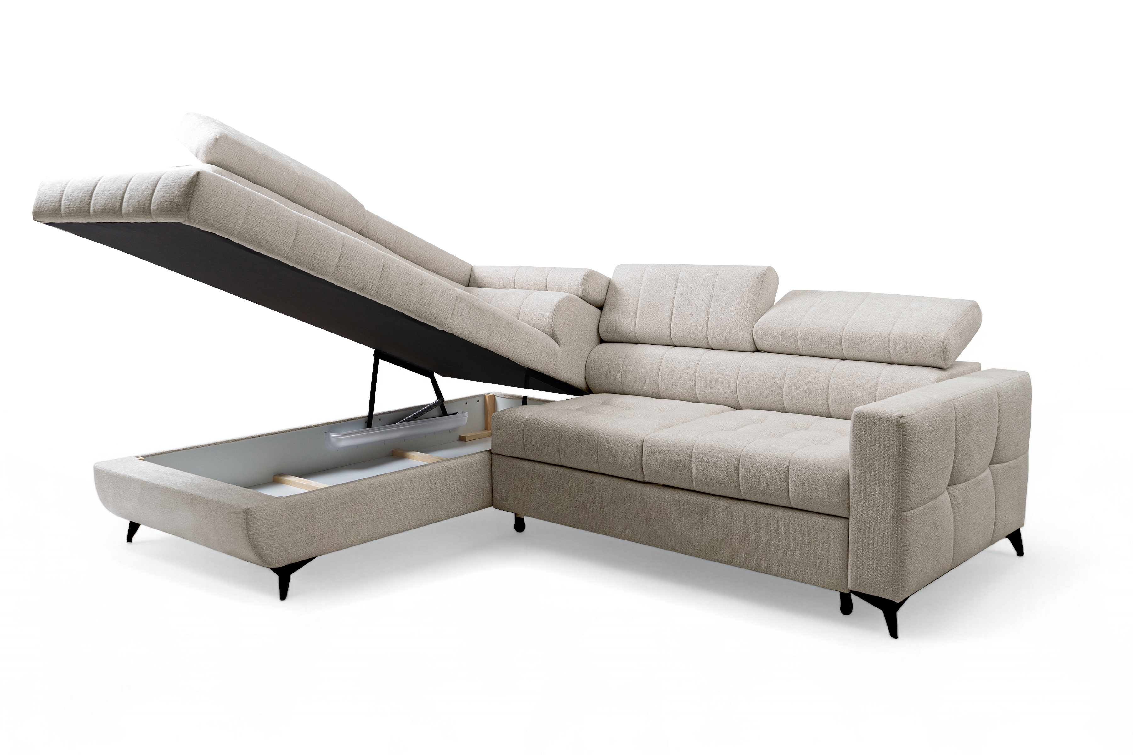 Rozkládací rohová sedací souprava Nardo L levá - béžová Taro 04 Rohová sedací souprava Nardo L rozkládací levá - béžová šenil latwoczyszczacy Taro 04