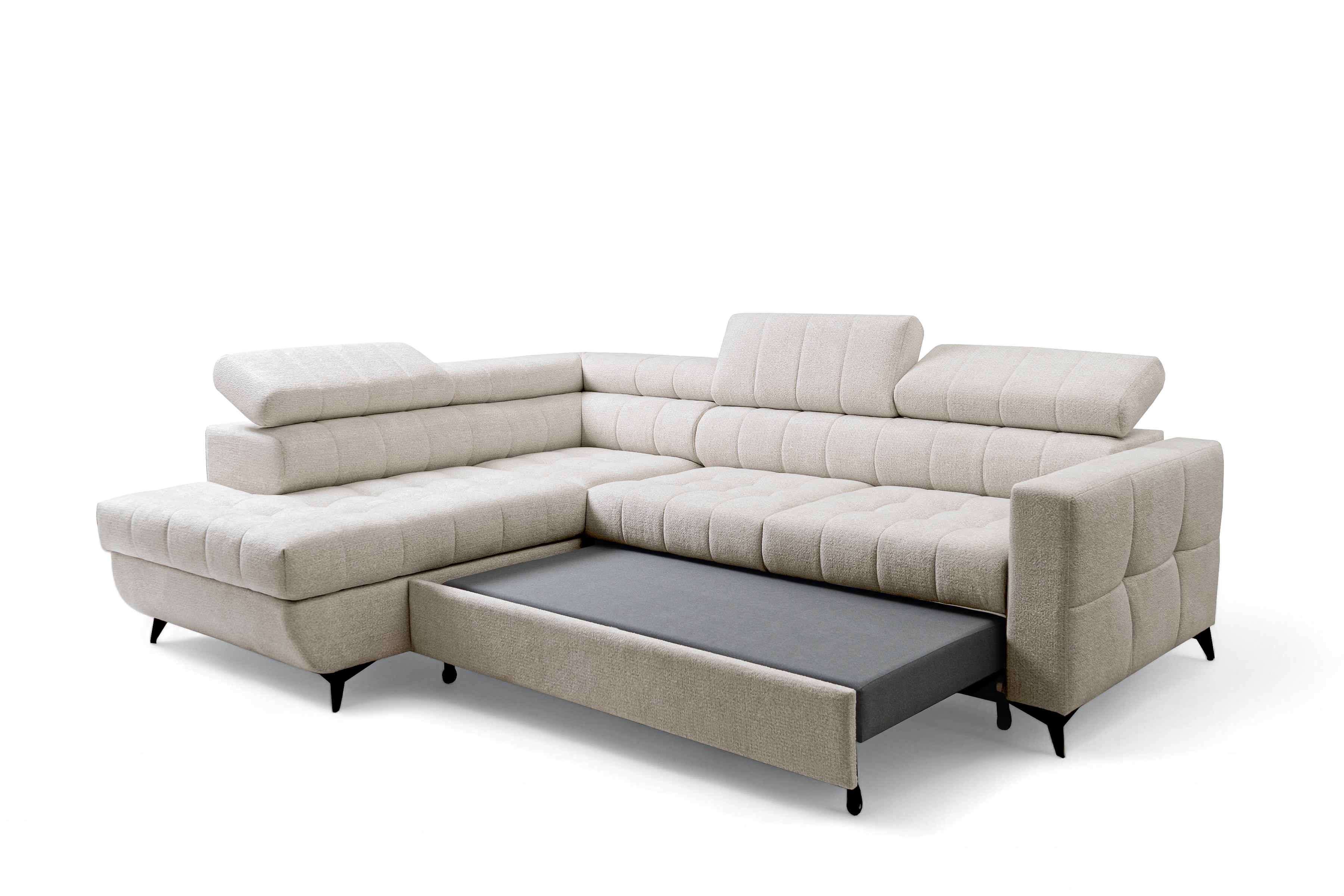 Rozkládací rohová sedací souprava Nardo L levá - béžová Taro 04 Rohová sedací souprava Nardo L rozkládací levá - béžová šenil latwoczyszczacy Taro 04