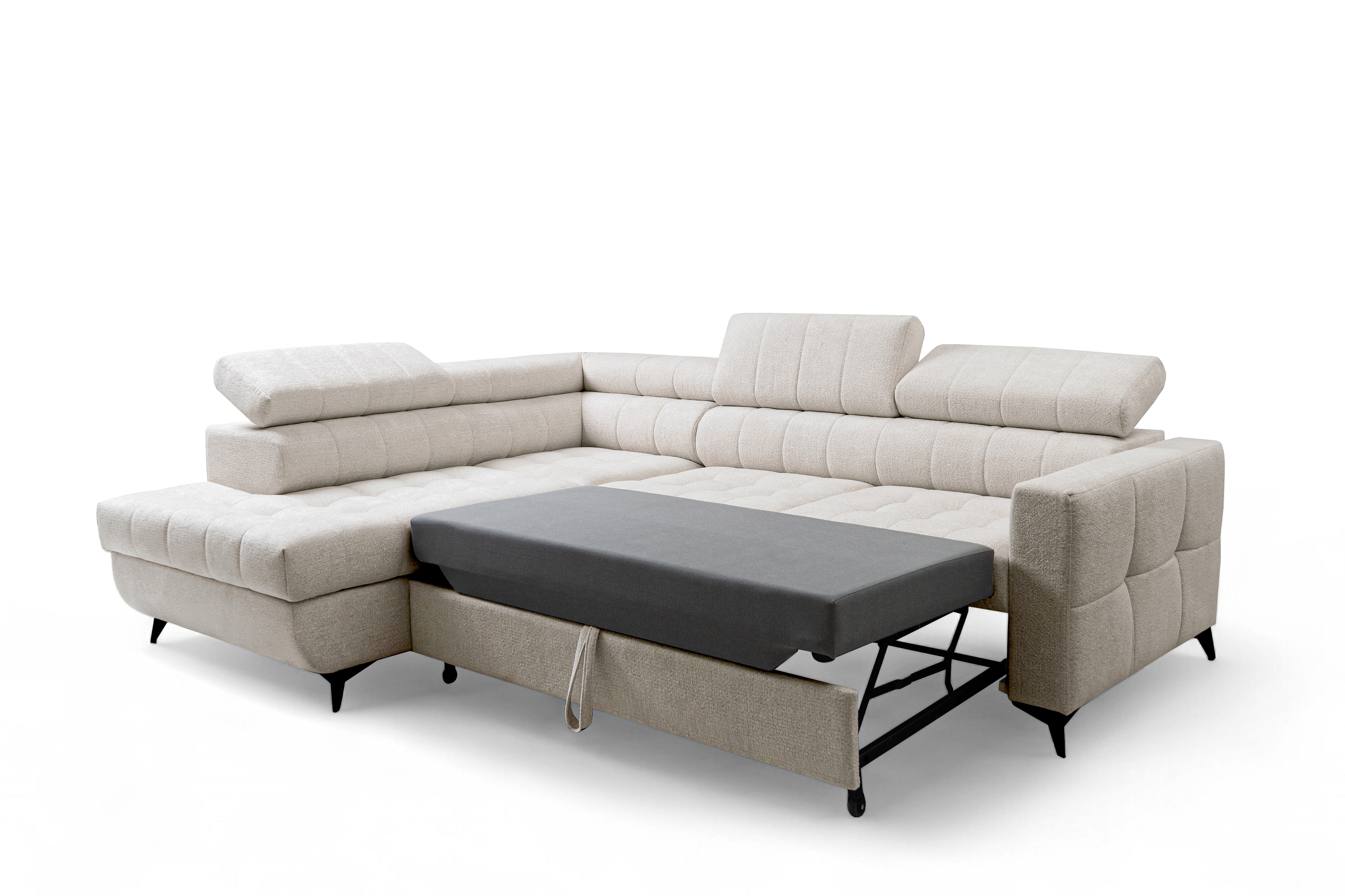 Rozkládací rohová sedací souprava Nardo L levá - béžová Taro 04 Rohová sedací souprava Nardo L rozkládací levá - béžová šenil latwoczyszczacy Taro 04