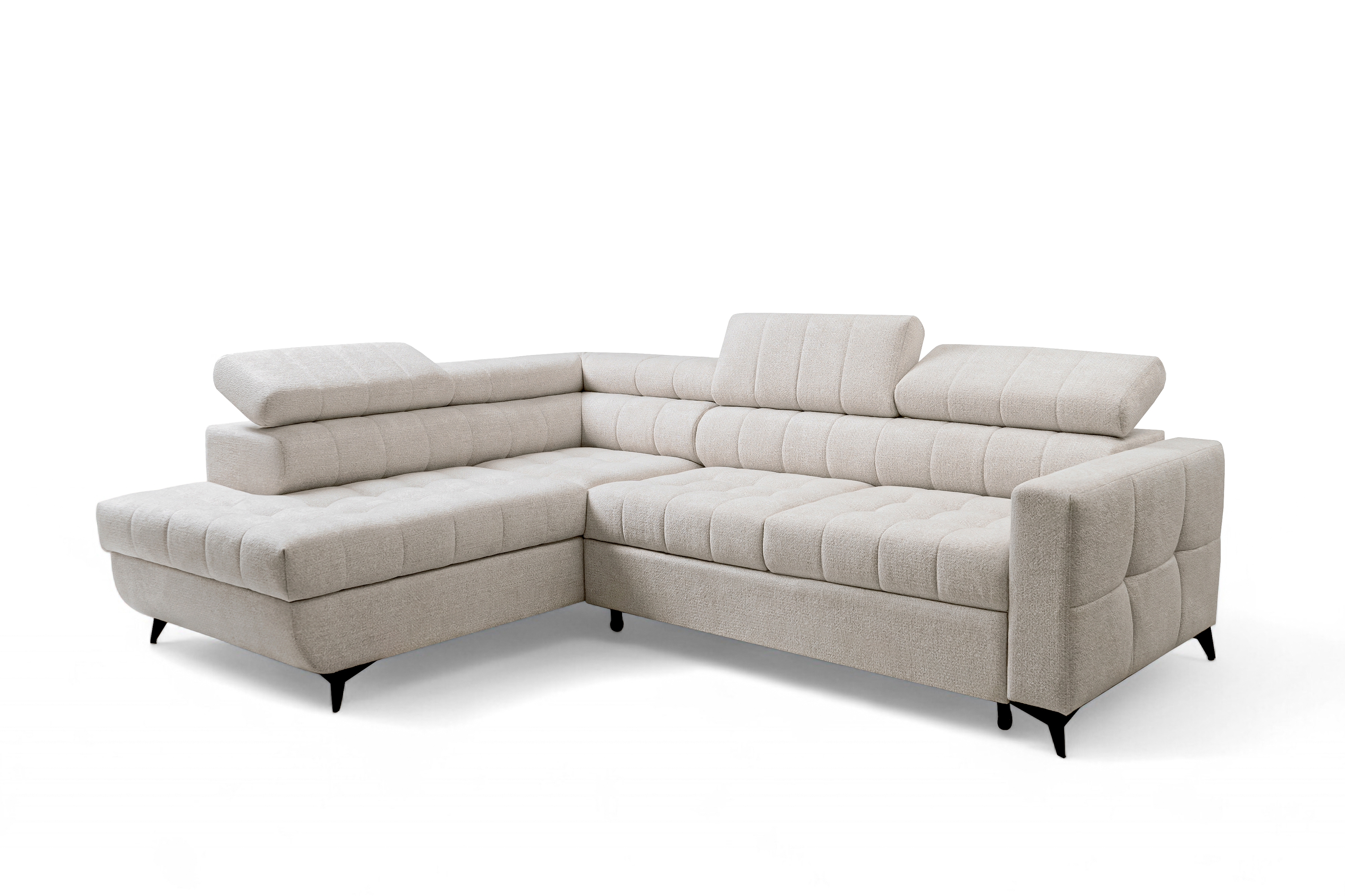 Rozkládací rohová sedací souprava Nardo L levá - béžová Taro 04 Rohová sedací souprava Nardo L rozkládací levá - béžová šenil latwoczyszczacy Taro 04