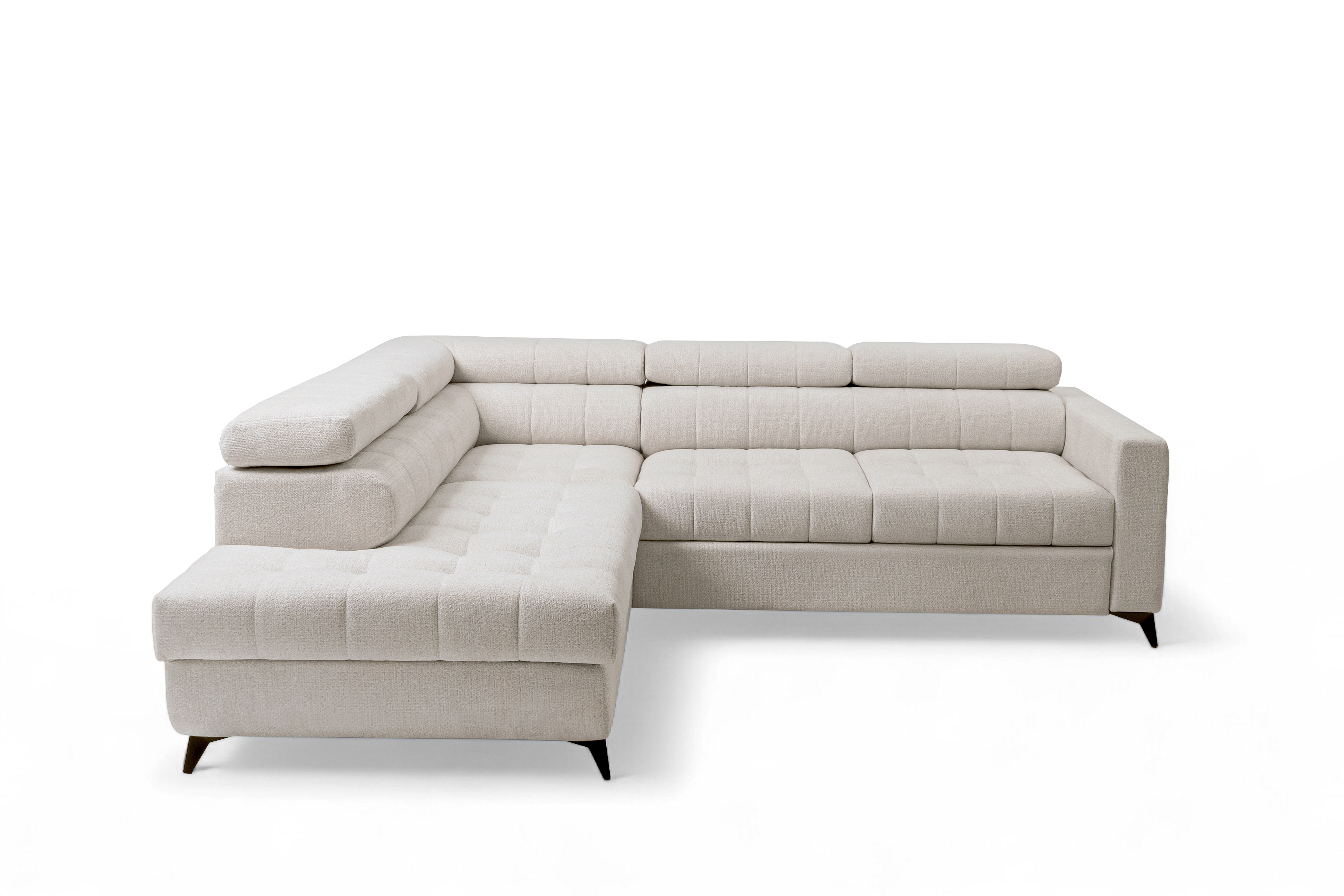 Rozkládací rohová sedací souprava Nardo L levá - béžová Taro 04 Rohová sedací souprava Nardo L rozkládací levá - béžová šenil latwoczyszczacy Taro 04