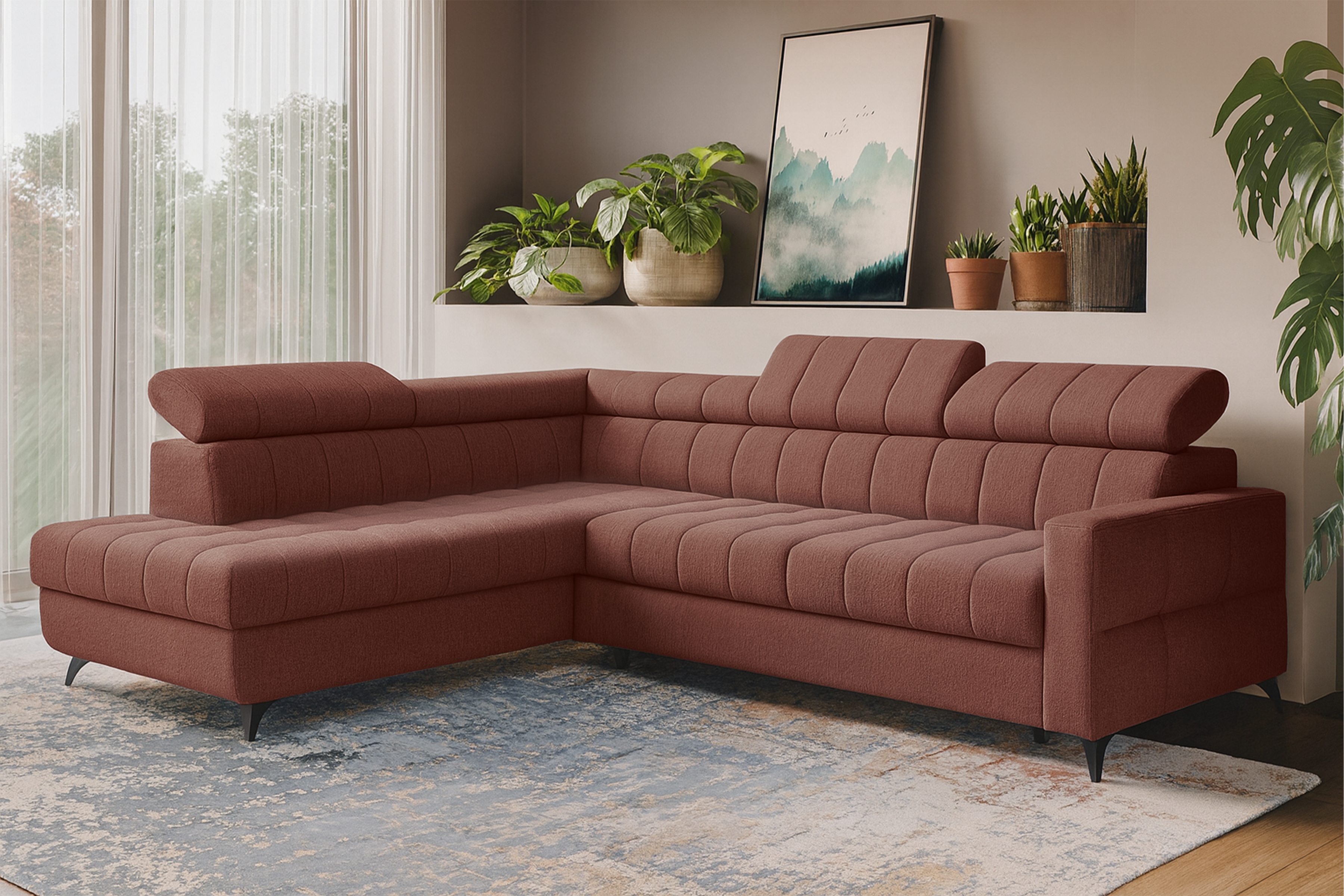 Rozkládací rohová sedací souprava Nardo L levá - hnědá Taro 57 Rohová sedací souprava Nardo L rozkládací levá - hnědá šenil latwoczyszczacy Taro 57