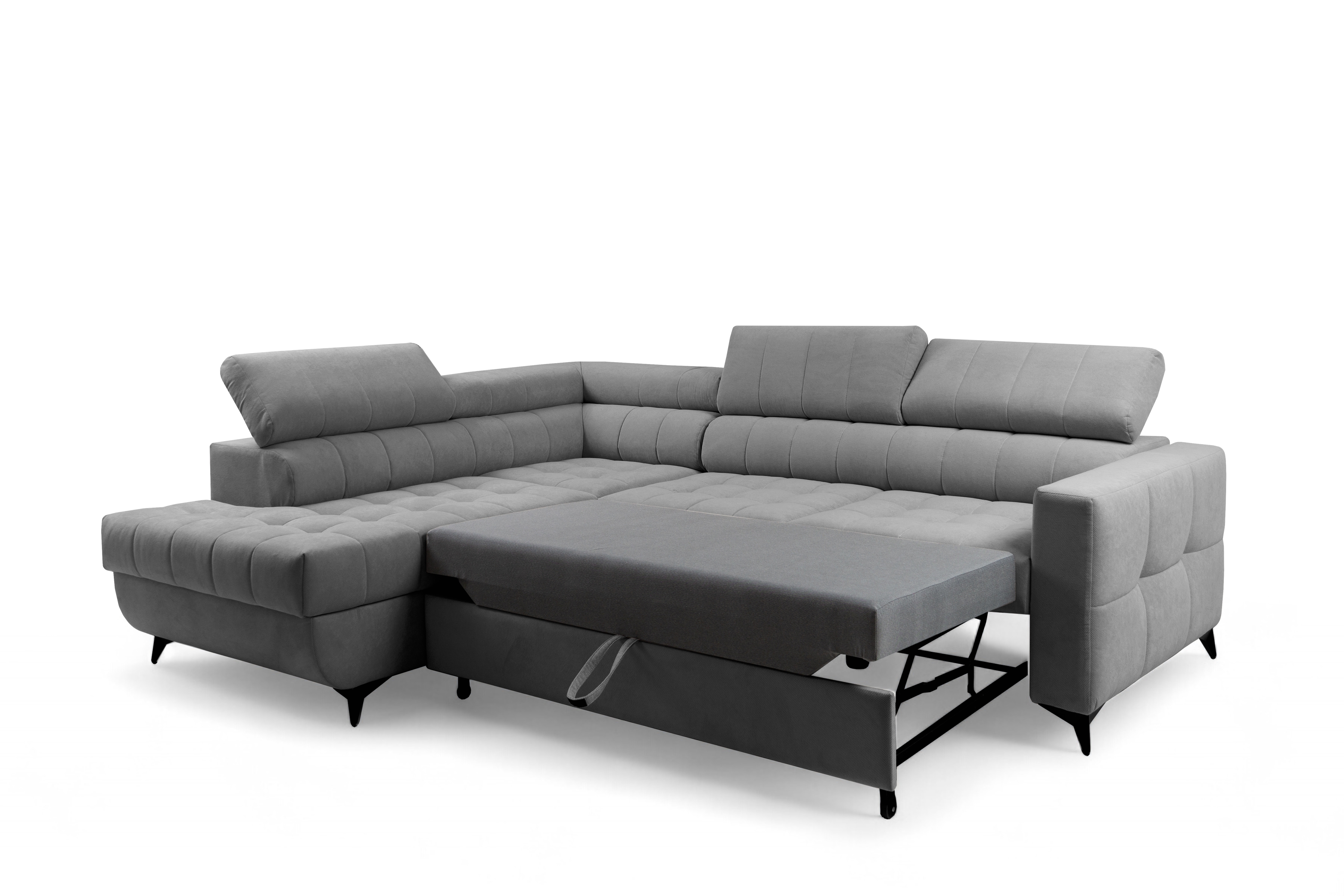 Rohová pohovka Nardo L s rozkladem levostranná - tmavě šedý plyš Pretty 18 Rohová sedací souprava Nardo L rozkládací levá - tmavě šedá plusz Pretty 18