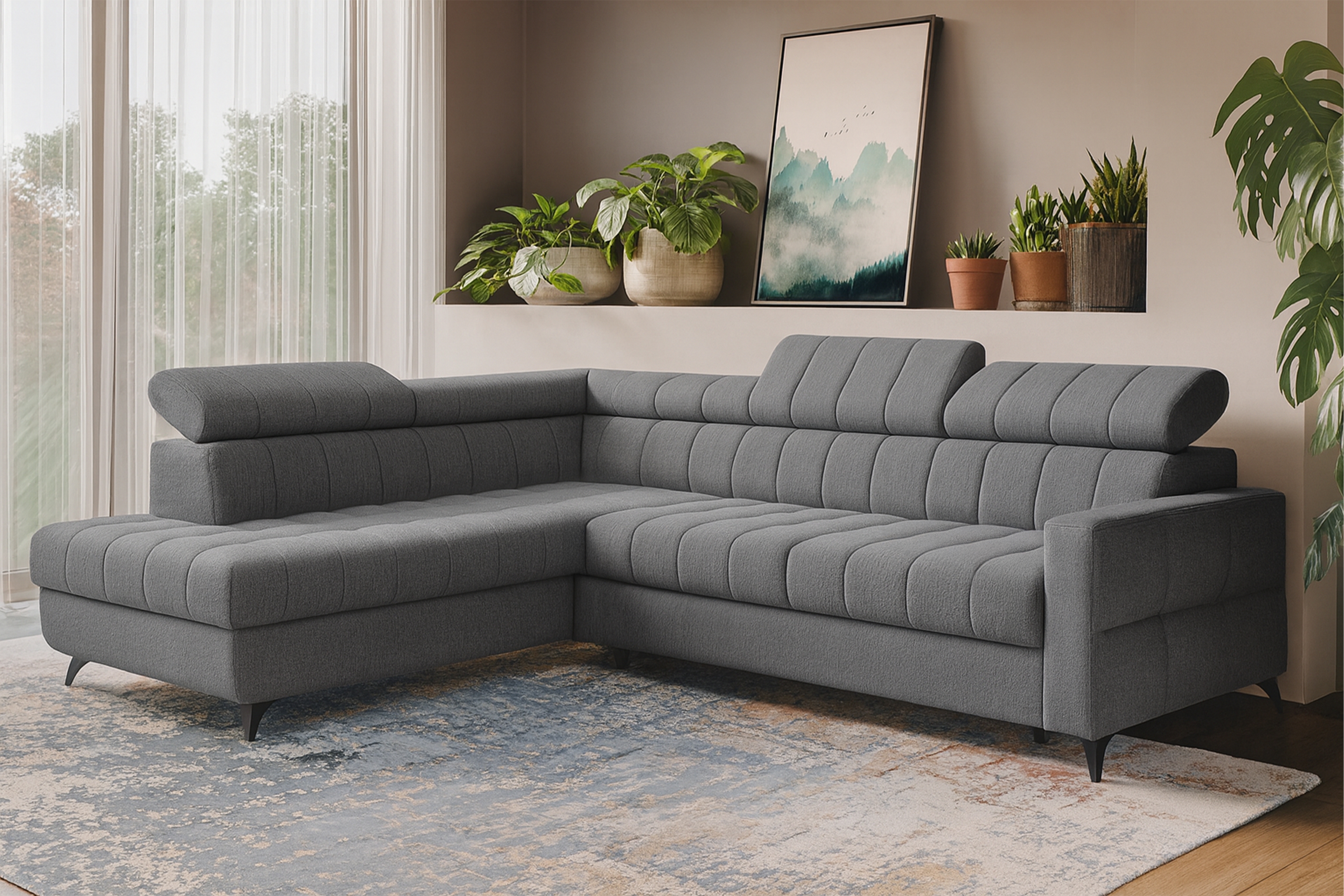 Rozkládací rohová sedací souprava Nardo L levá - šedá Taro 97 Rohová sedací souprava Nardo L rozkládací levá - šedá šenil latwoczyszczacy Taro 97