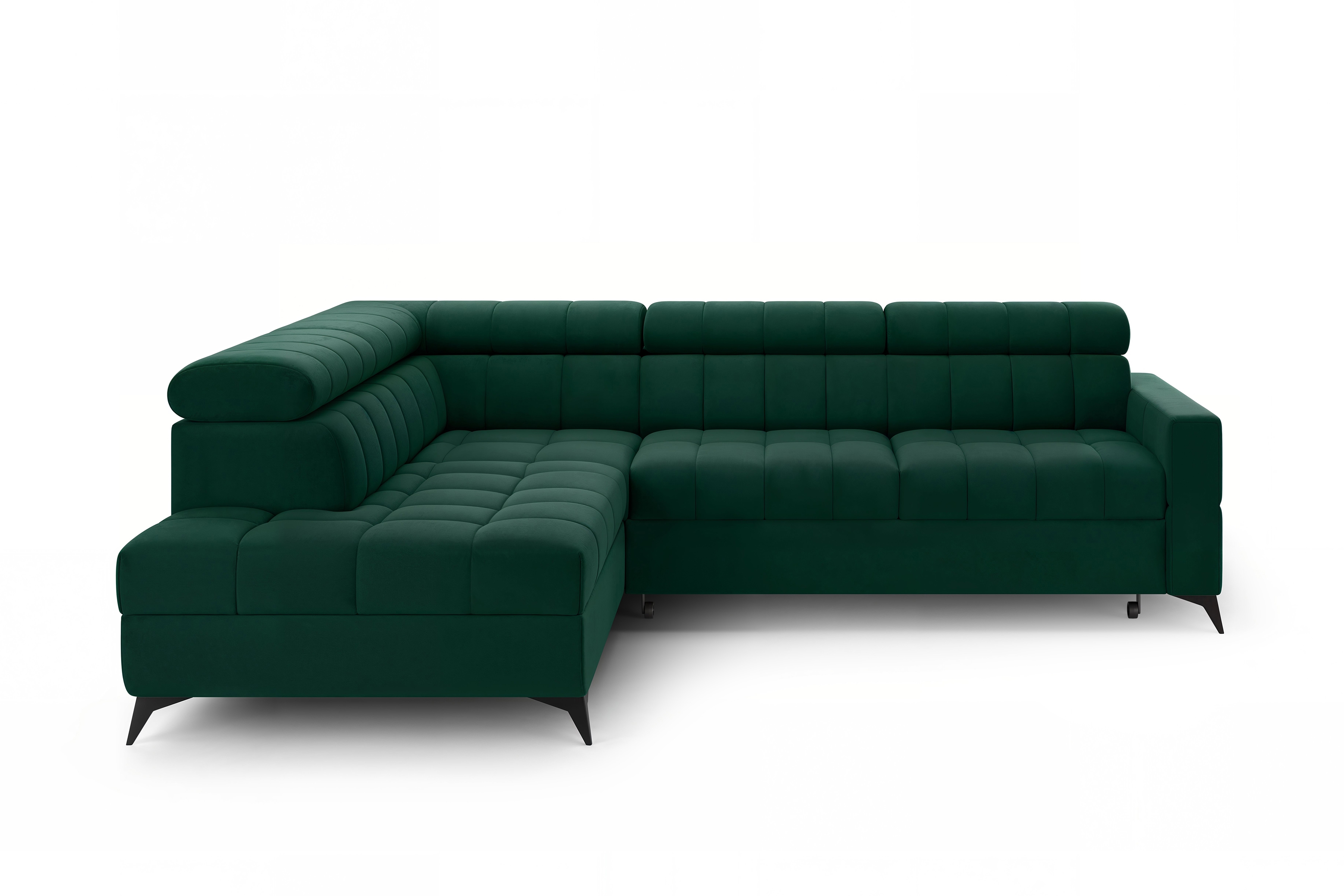 Rozkládací rohová sedací souprava Nardo L levá - zelená Bluvel 78 Rohová sedací souprava Nardo L rozkládací levá - zelená samet Bluvel 78 