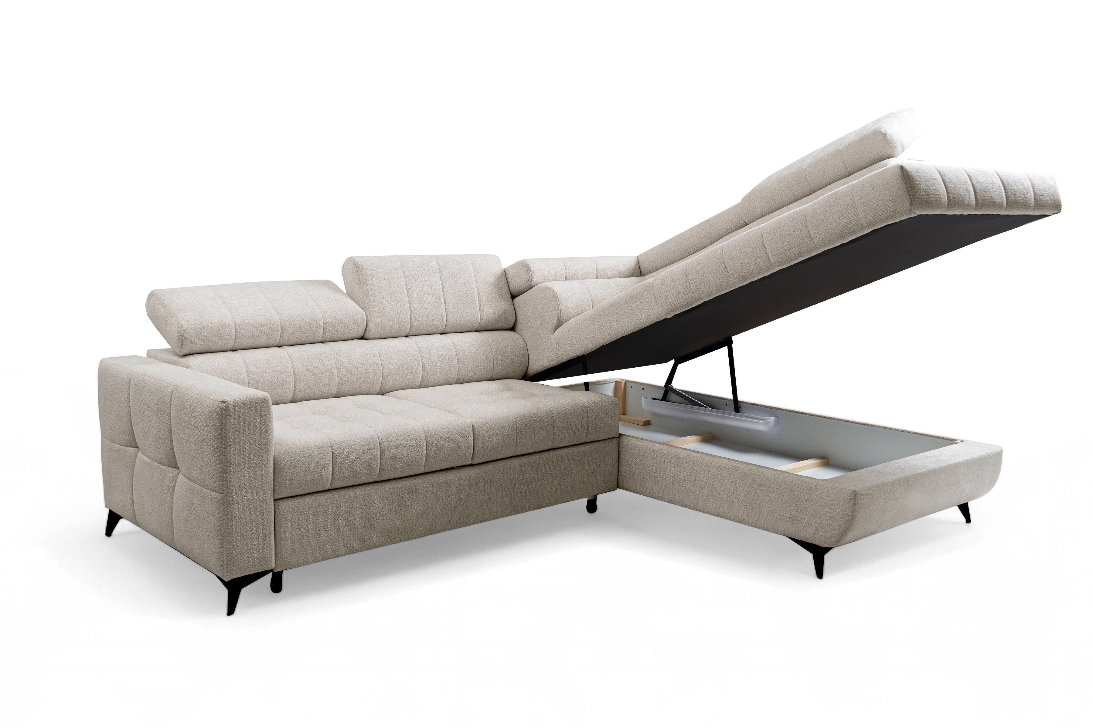 Rozkládací rohová sedací souprava Nardo L pravá - béžová Taro 04 Rohová sedací souprava Nardo L rozkládací pravá - béžová šenil latwoczyszczacy Taro 04 