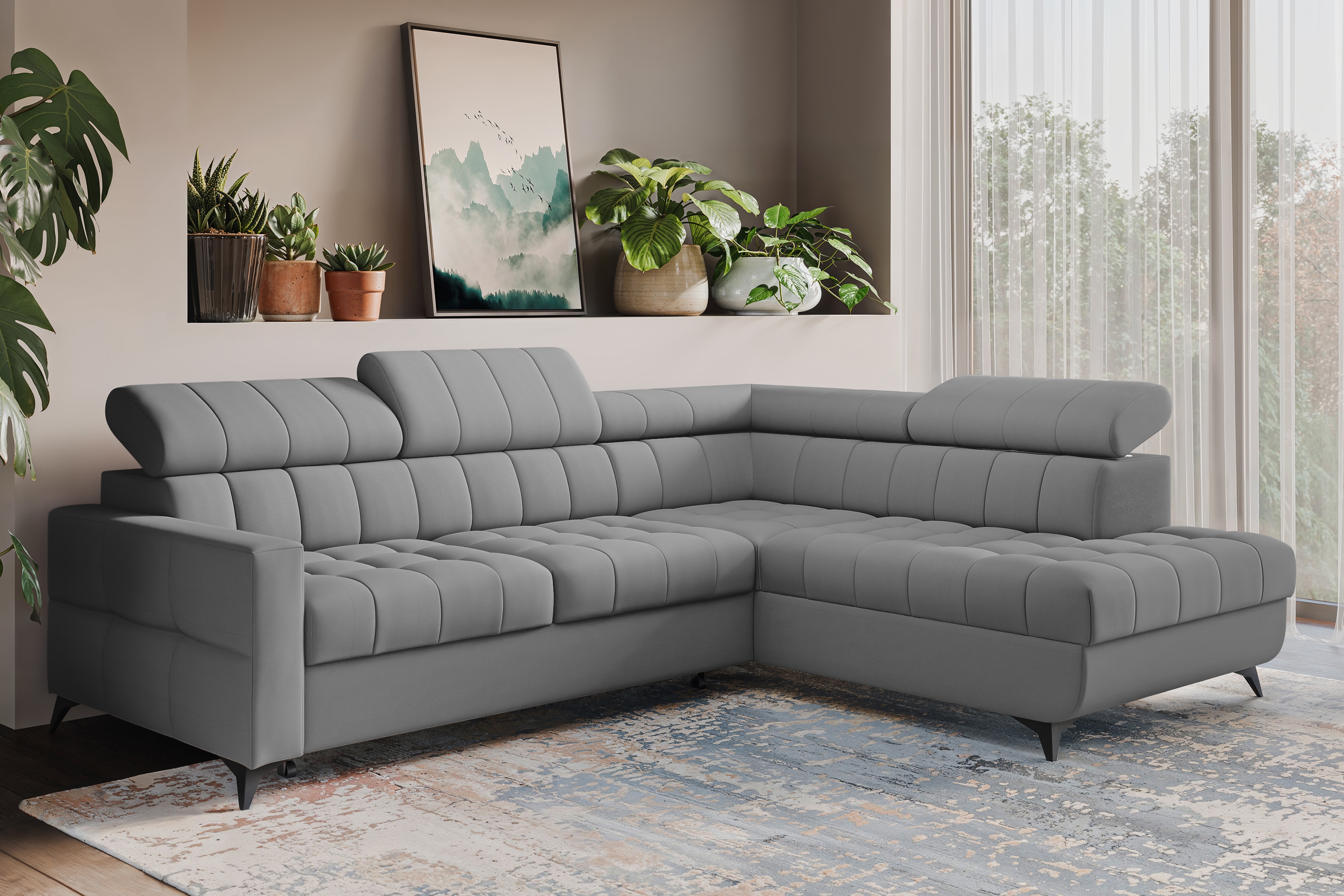 Rozkládací rohová sedací souprava Nardo L pravá - šedá Pretty 17 Rohová sedací souprava Nardo L rozkládací pravá - šedá plusz Pretty 17