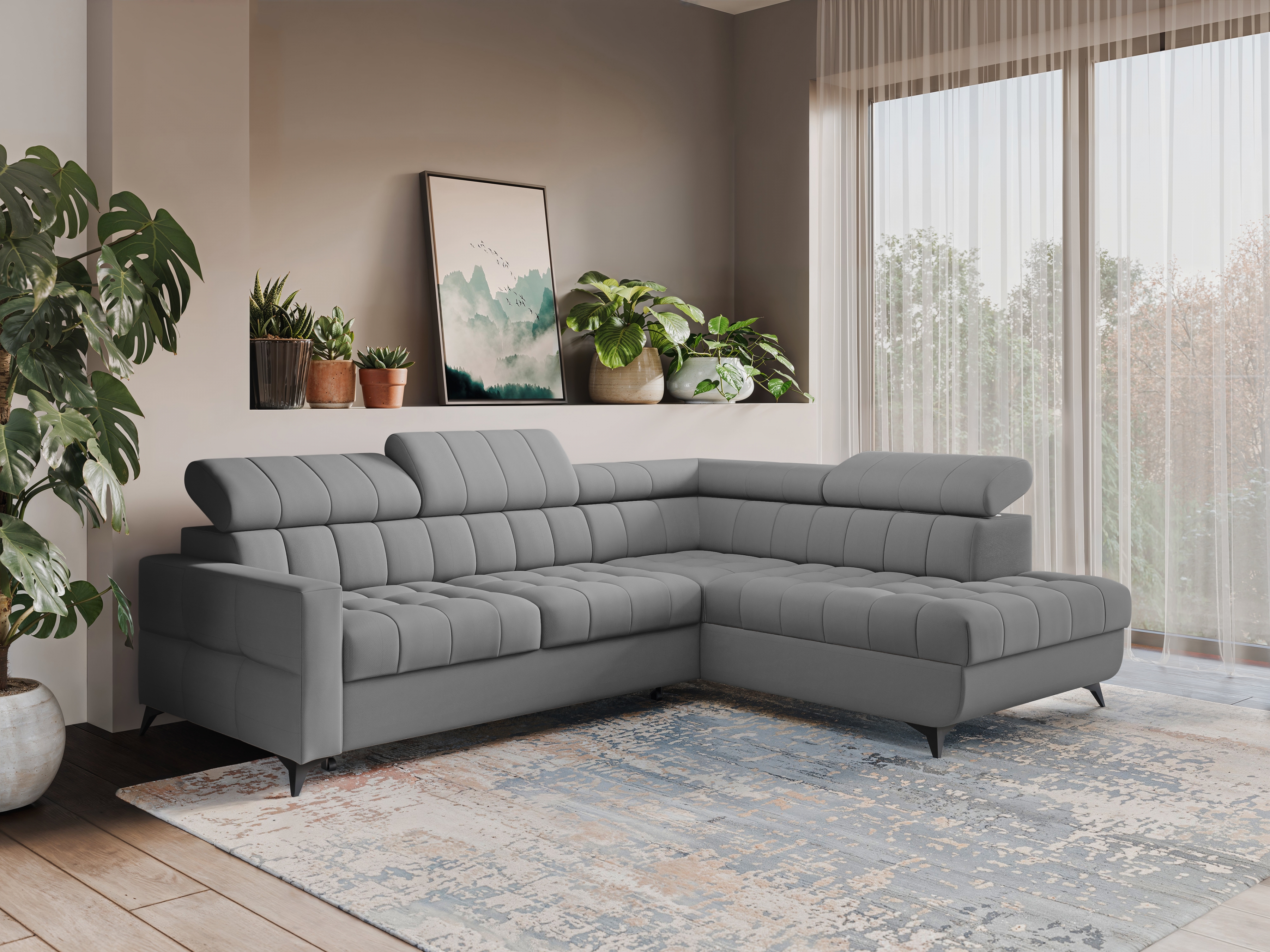 Rozkládací rohová sedací souprava Nardo L pravá - šedá Pretty 17 Rohová sedací souprava Nardo L rozkládací pravá - šedá plusz Pretty 17