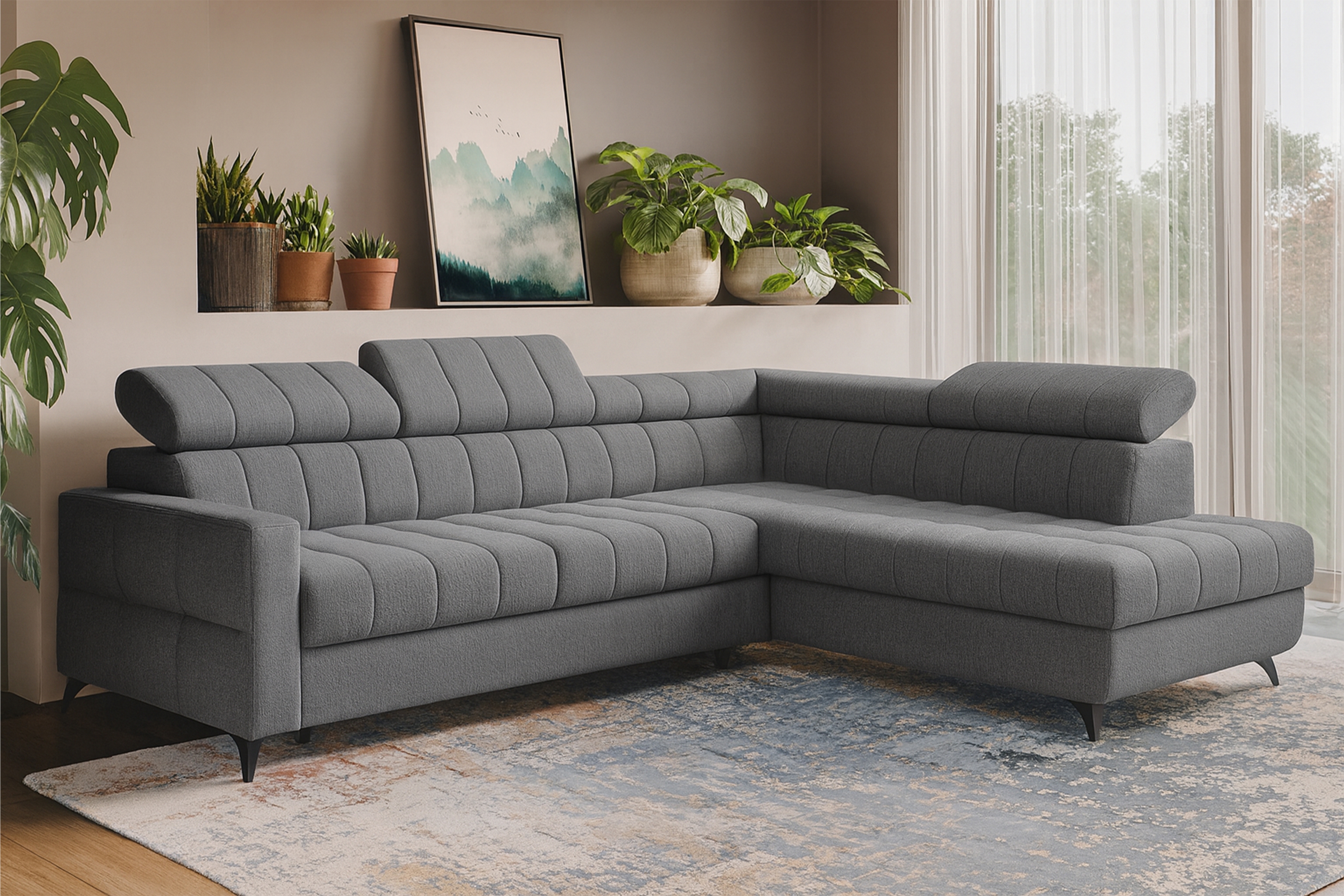 Rozkládací rohová sedací souprava Nardo L pravá - šedá Taro 97 Rohová sedací souprava Nardo L rozkládací pravá - šedá šenil latwoczyszczacy Taro 97 