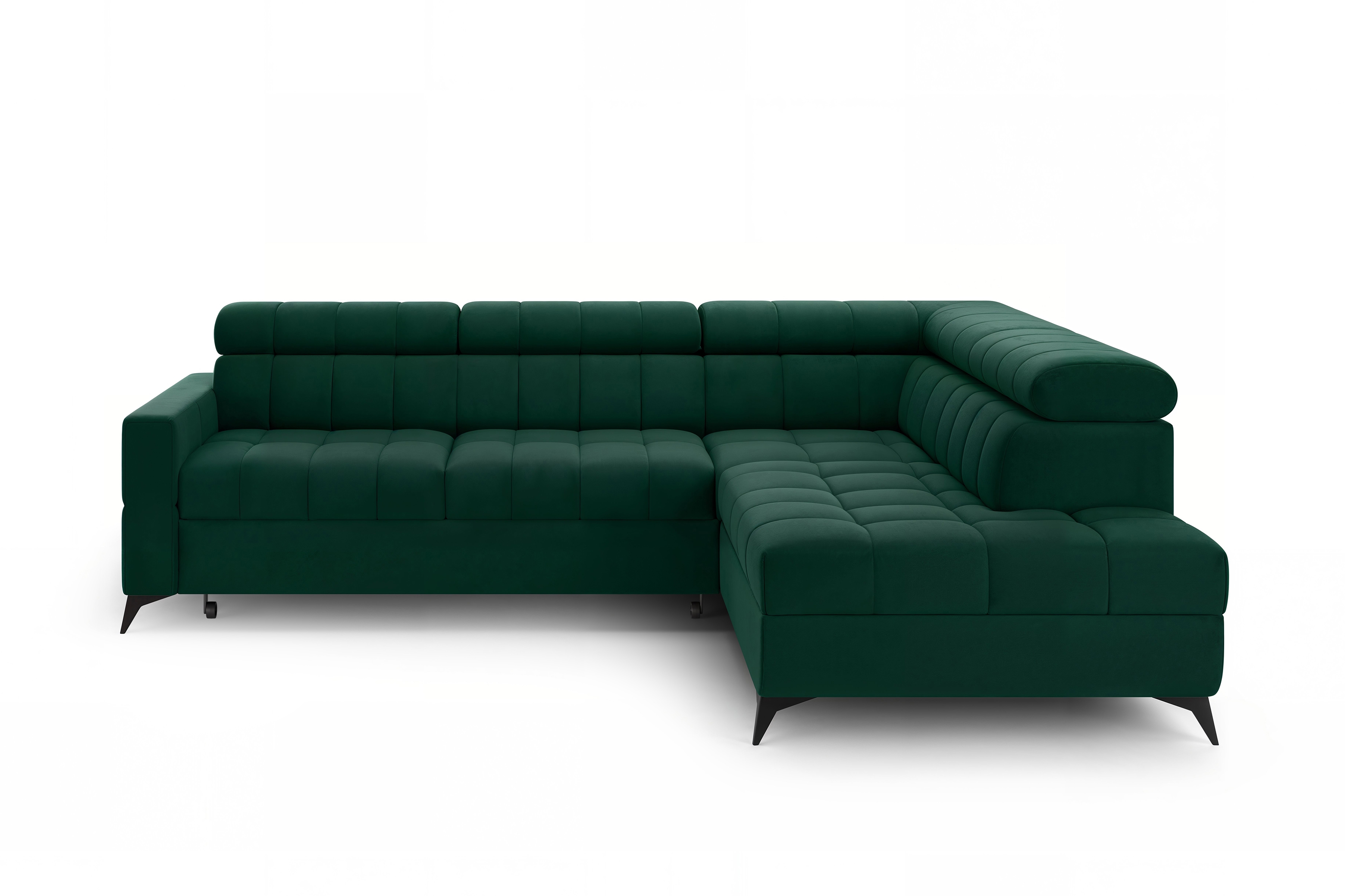 Rozkládací rohová sedací souprava Nardo L pravá - zelená Bluvel 78 Rohová sedací souprava Nardo L rozkládací pravá - zelená samet Bluvel 78