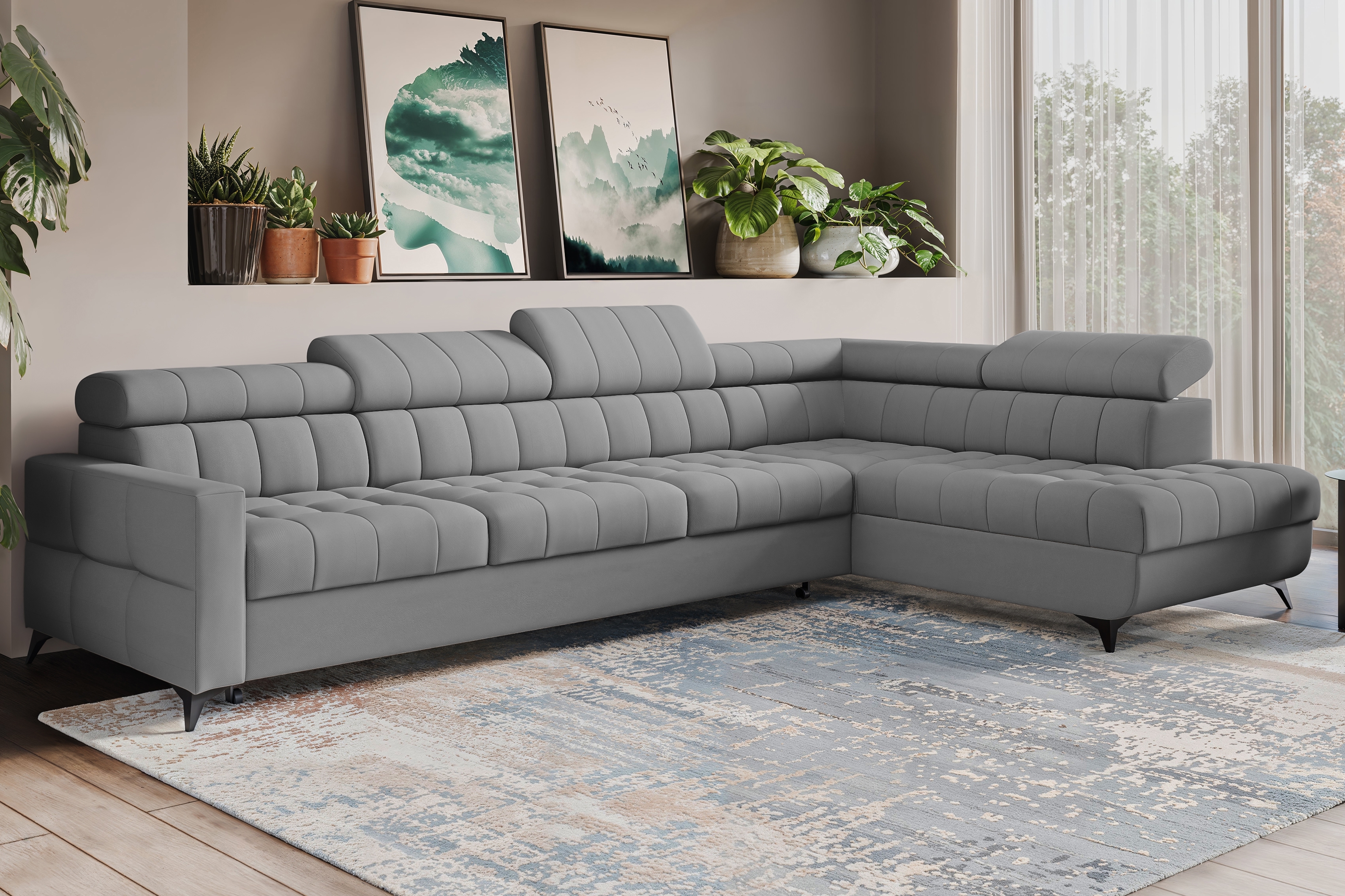 Rozkládací rohová sedací souprava Nardo Maxi pravá - šedá Pretty 17 Rohová sedací souprava Nardo Maxi rozkládací pravá - šedá plusz Pretty 17