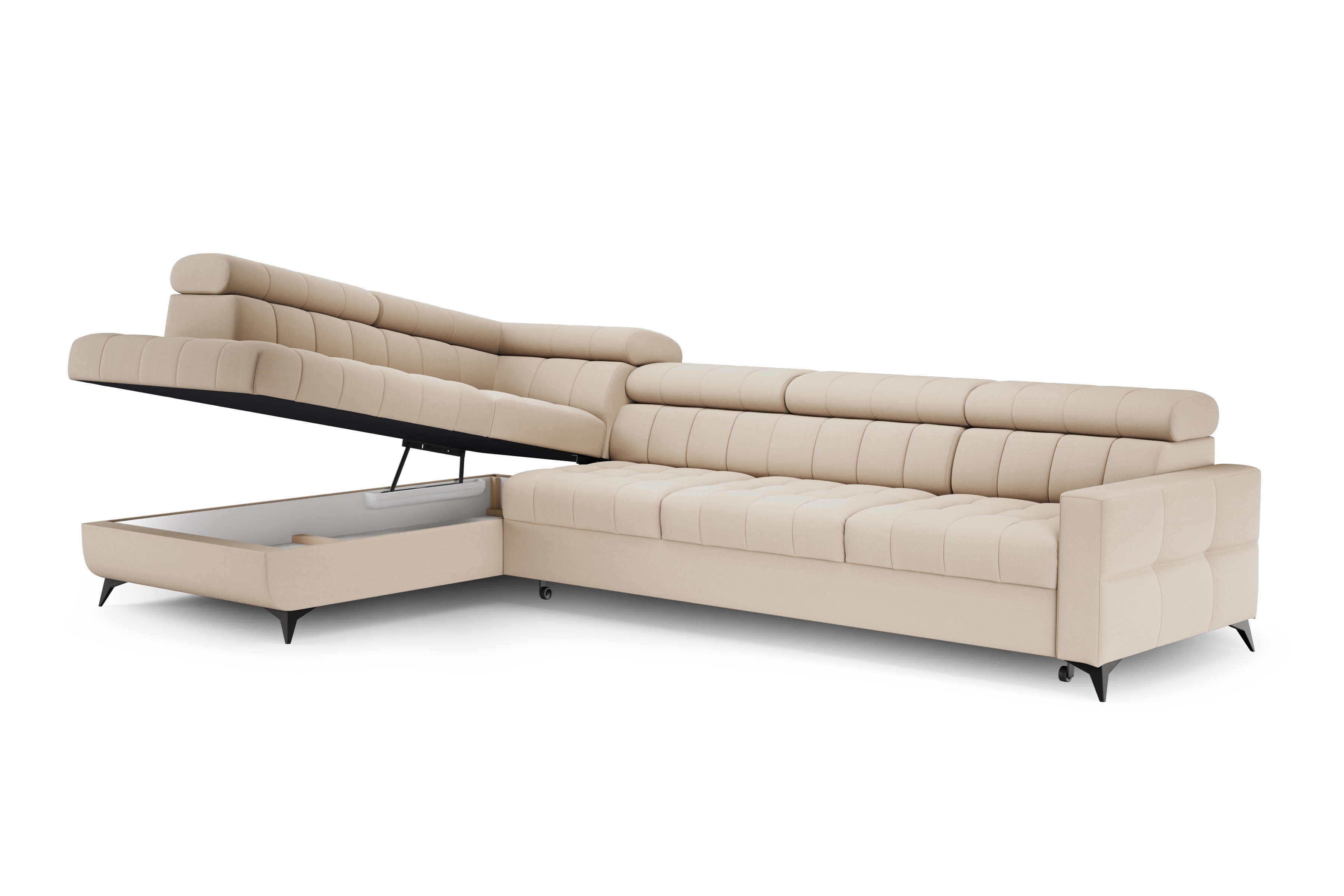 Rozkládací rohová sedací souprava Nardo Maxi levá - béžová Pretty 03 Rohová sedací souprava Nardo Maxi rozkládací levá - béžová plusz Pretty 03 