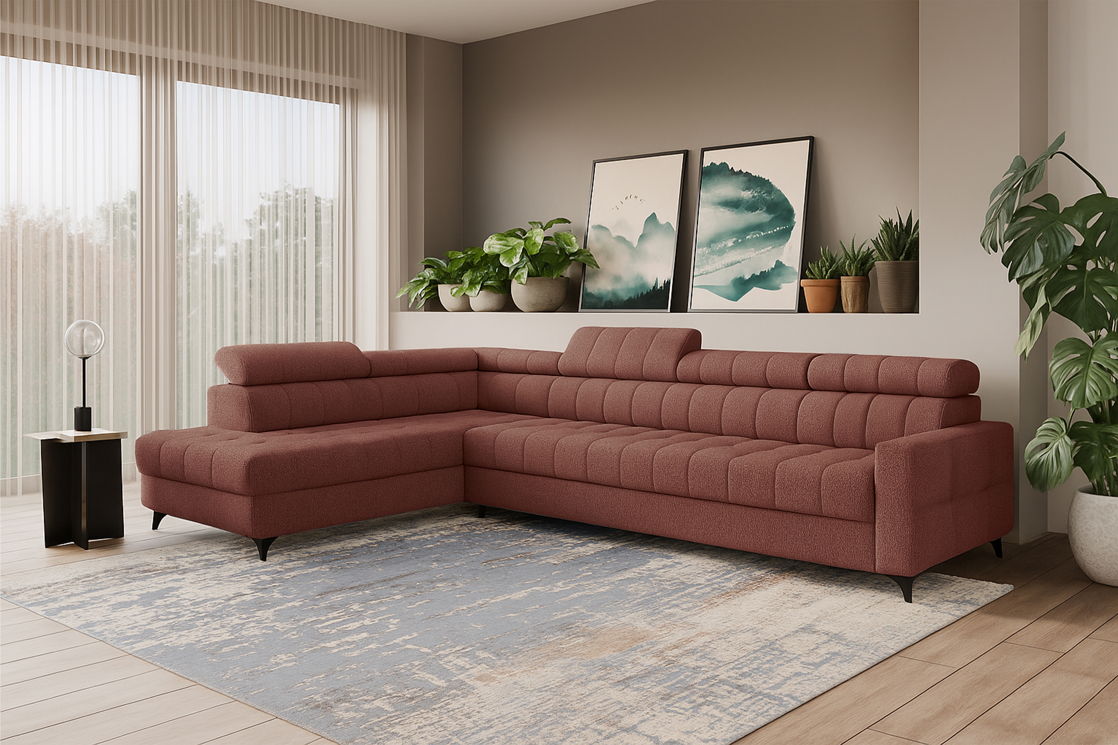 Rozkládací rohová sedací souprava Nardo Maxi levá - hnědá Taro 57 Rohová sedací souprava Nardo Maxi rozkládací levá - hnědá šenil latwoczyszczacy Taro 57